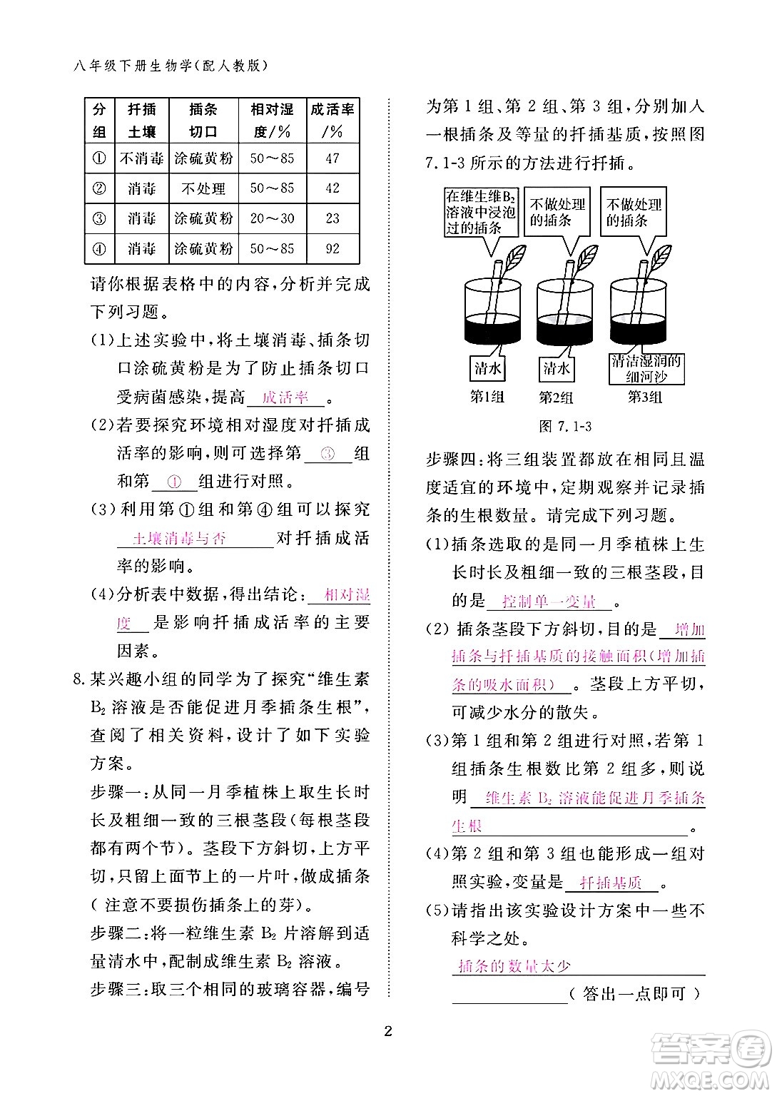 江西教育出版社2024年春生物作業(yè)本八年級生物下冊人教版答案