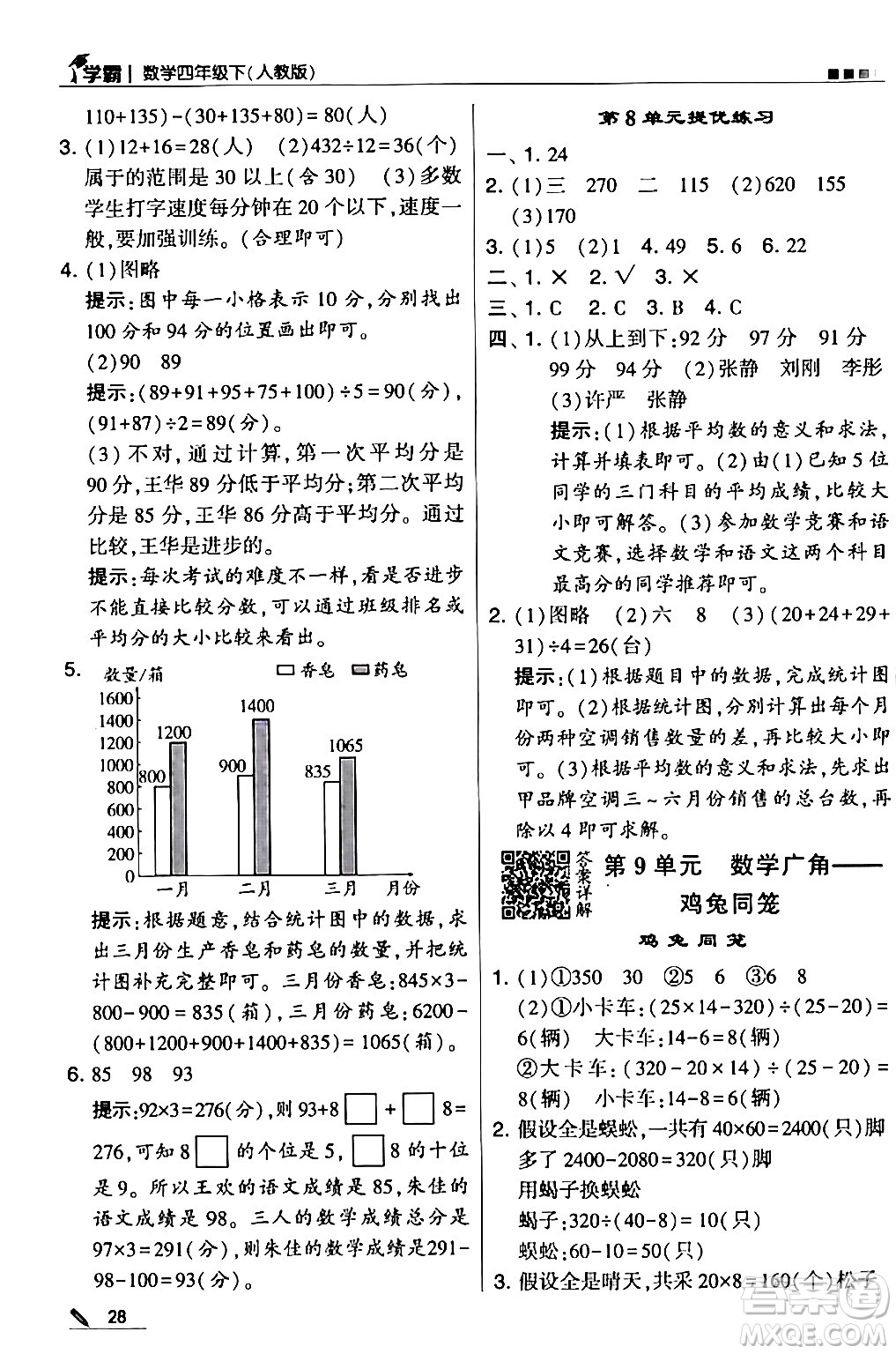 甘肅少年兒童出版社2024年春5星學(xué)霸四年級(jí)數(shù)學(xué)下冊(cè)人教版答案