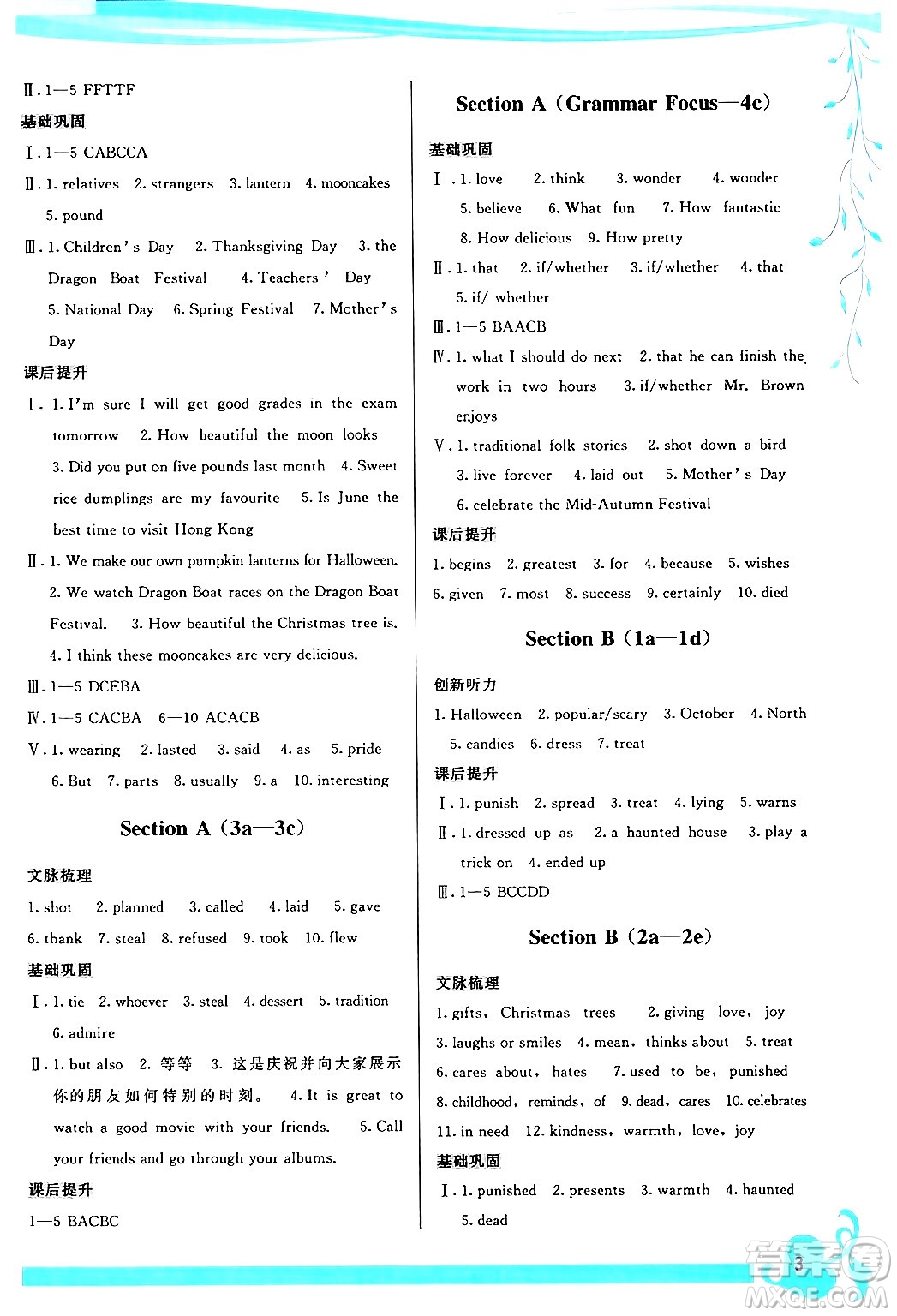 福建人民出版社2024年春頂尖課課練九年級(jí)英語(yǔ)下冊(cè)人教版答案