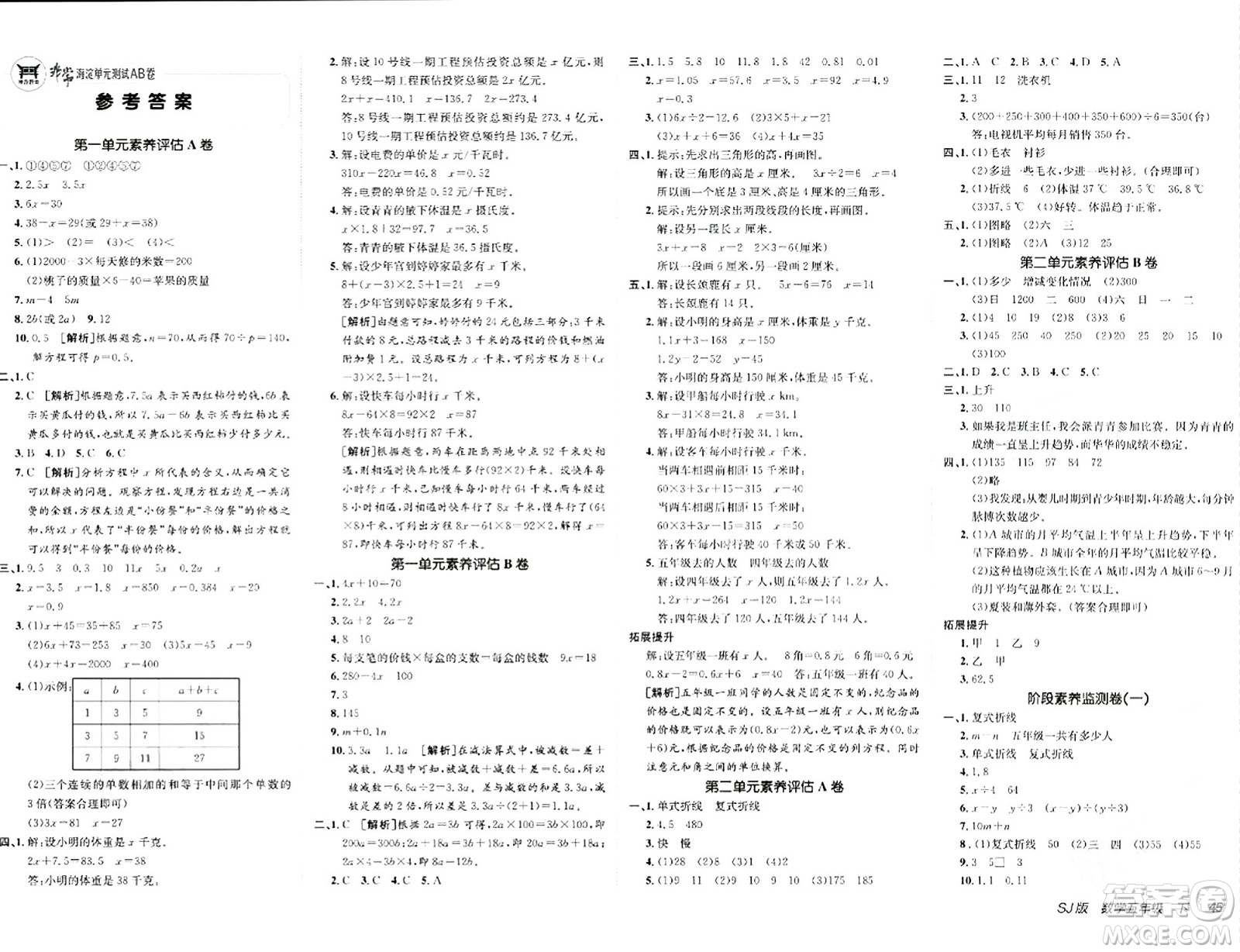 新疆青少年出版社2024年春海淀單元測試AB卷五年級數(shù)學(xué)下冊蘇教版答案