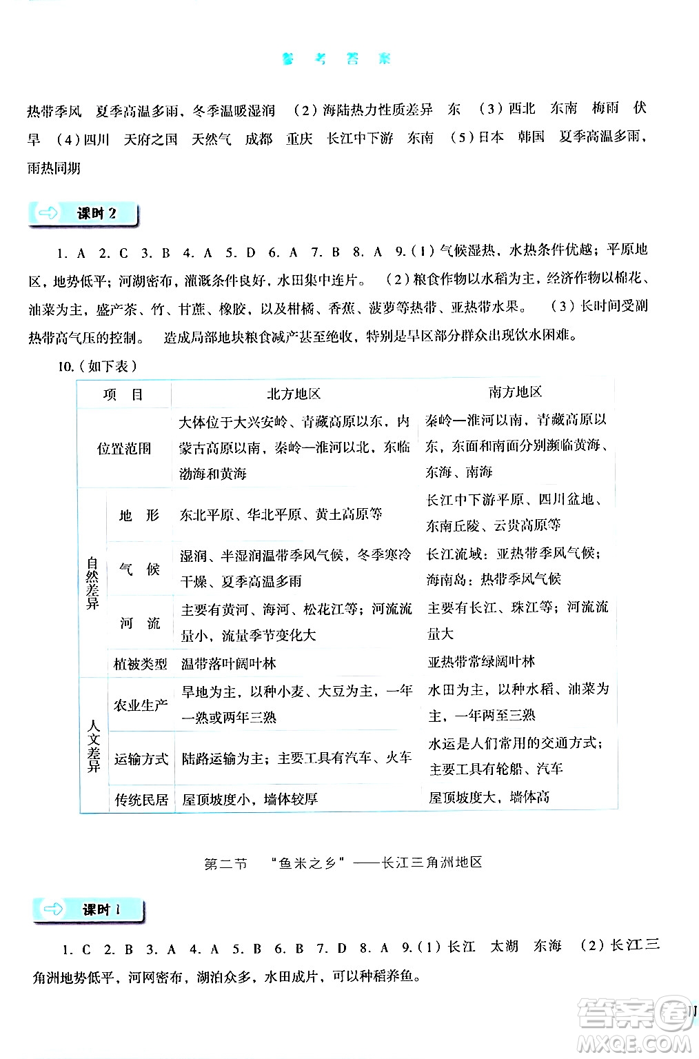 河北人民出版社2024年春同步訓練八年級地理下冊人教版答案