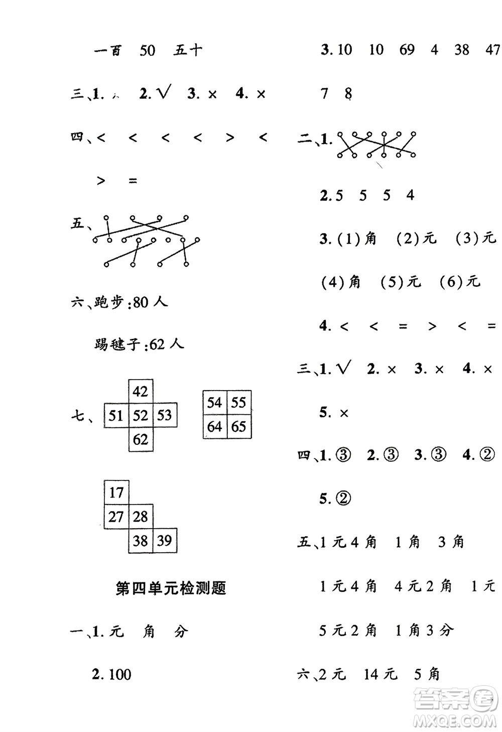 濟(jì)南出版社2024年春黃岡360度定制密卷一年級(jí)數(shù)學(xué)下冊(cè)冀教版參考答案