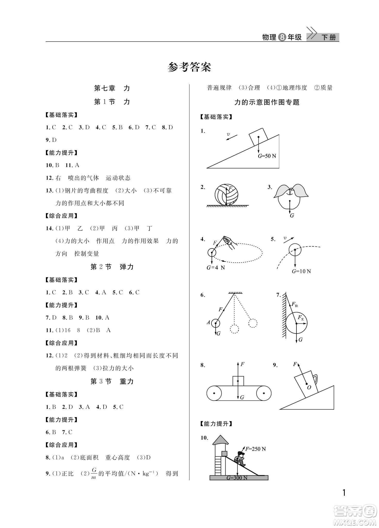 武漢出版社2024年春智慧學(xué)習(xí)天天向上課堂作業(yè)八年級物理下冊人教版答案