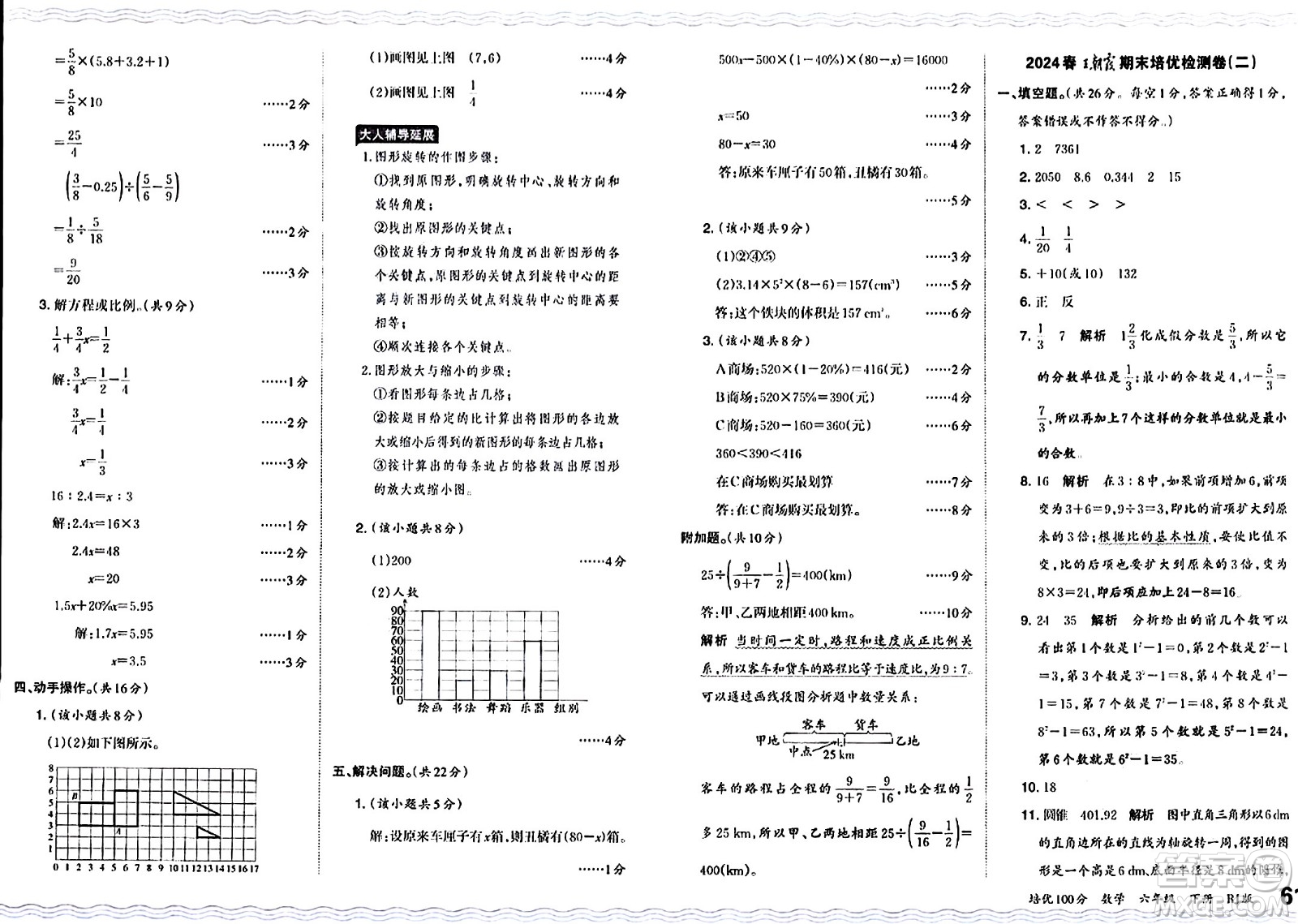 江西人民出版社2024年春王朝霞培優(yōu)100分六年級(jí)數(shù)學(xué)下冊(cè)人教版答案