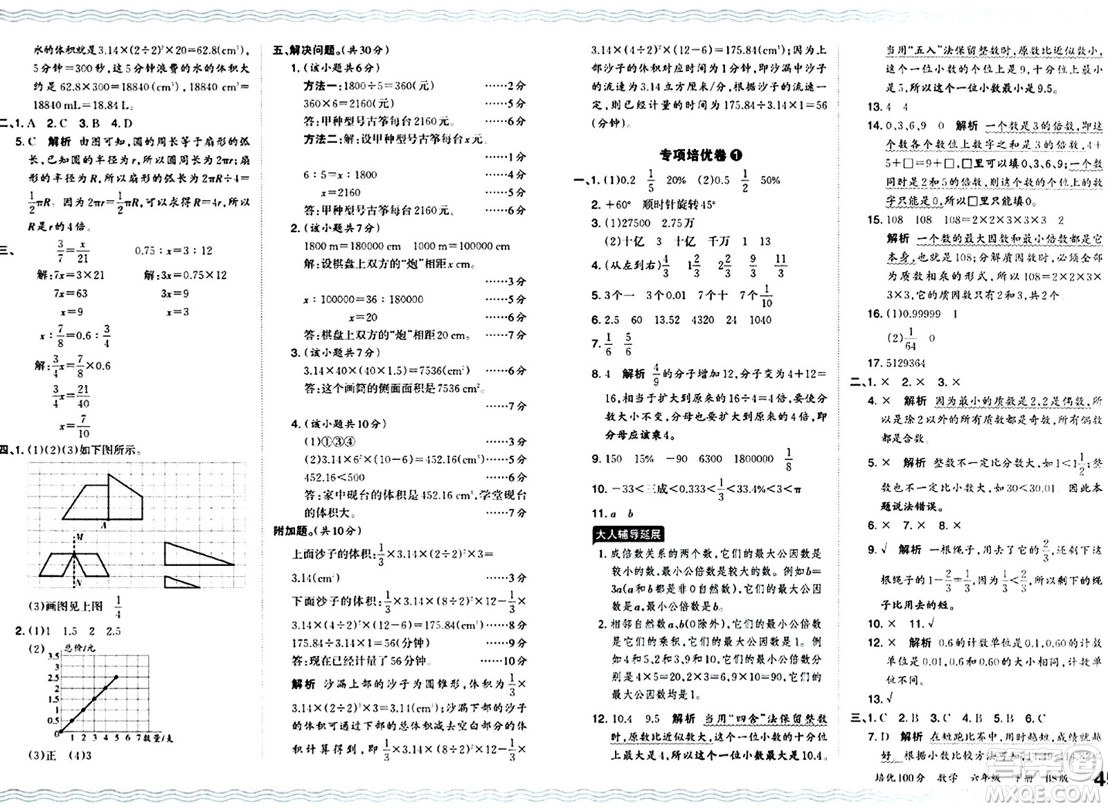 江西人民出版社2024年春王朝霞培優(yōu)100分六年級(jí)數(shù)學(xué)下冊(cè)北師大版答案