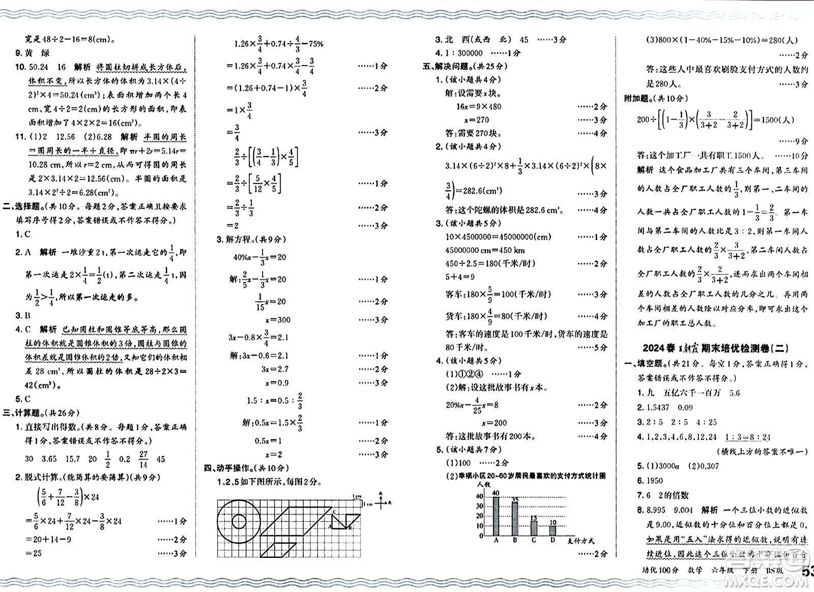 江西人民出版社2024年春王朝霞培優(yōu)100分六年級(jí)數(shù)學(xué)下冊(cè)北師大版答案