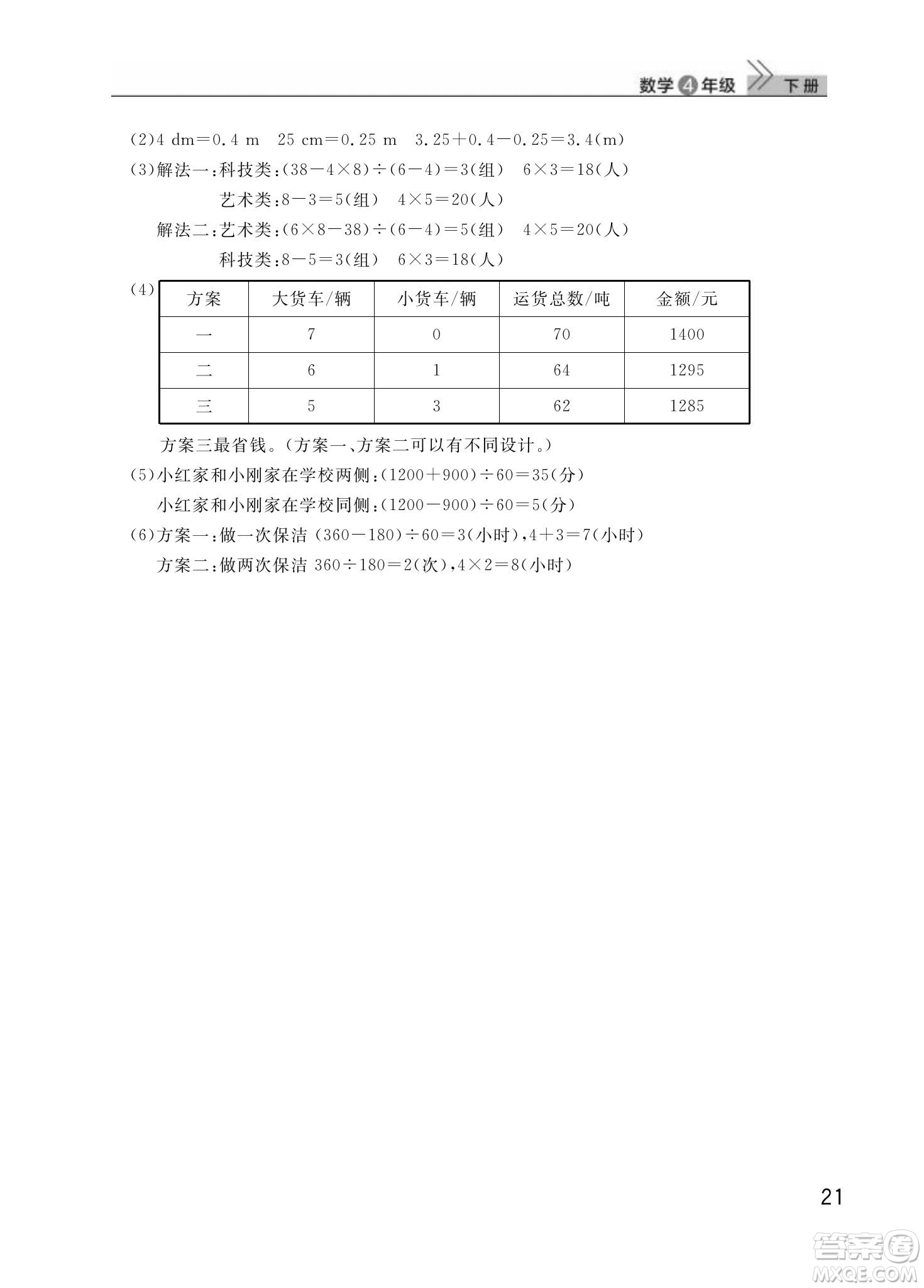 武漢出版社2024年春智慧學(xué)習(xí)天天向上課堂作業(yè)四年級(jí)數(shù)學(xué)下冊(cè)人教版答案