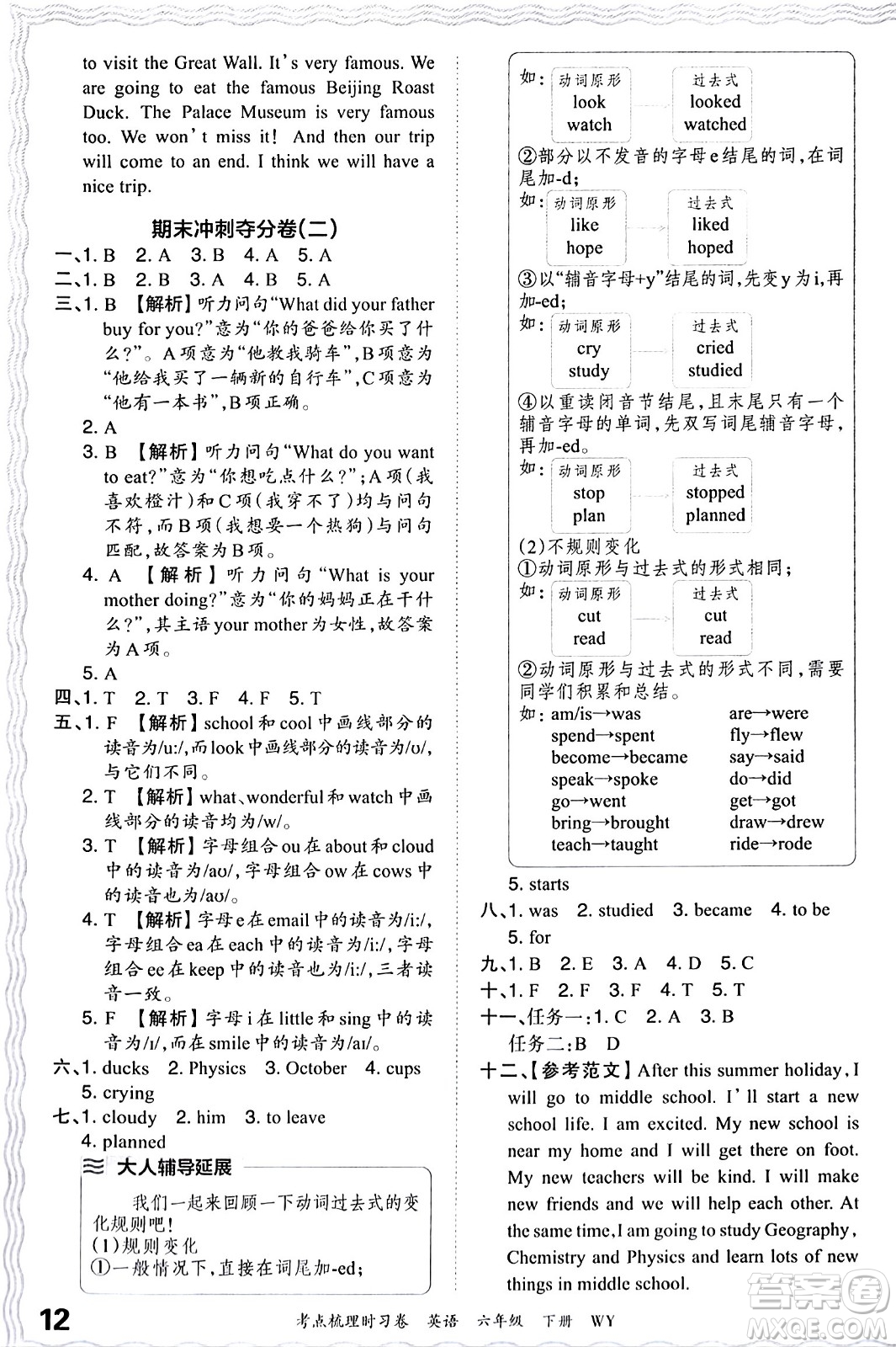 江西人民出版社2024年春王朝霞考點(diǎn)梳理時(shí)習(xí)卷六年級(jí)英語下冊(cè)外研版答案