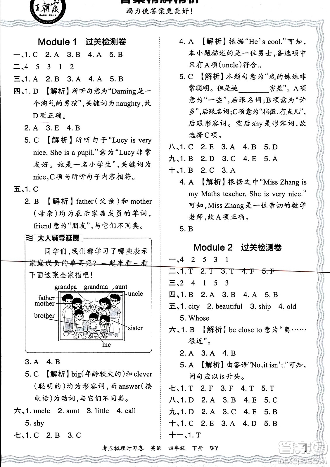 江西人民出版社2024年春王朝霞考點梳理時習(xí)卷四年級英語下冊外研版答案