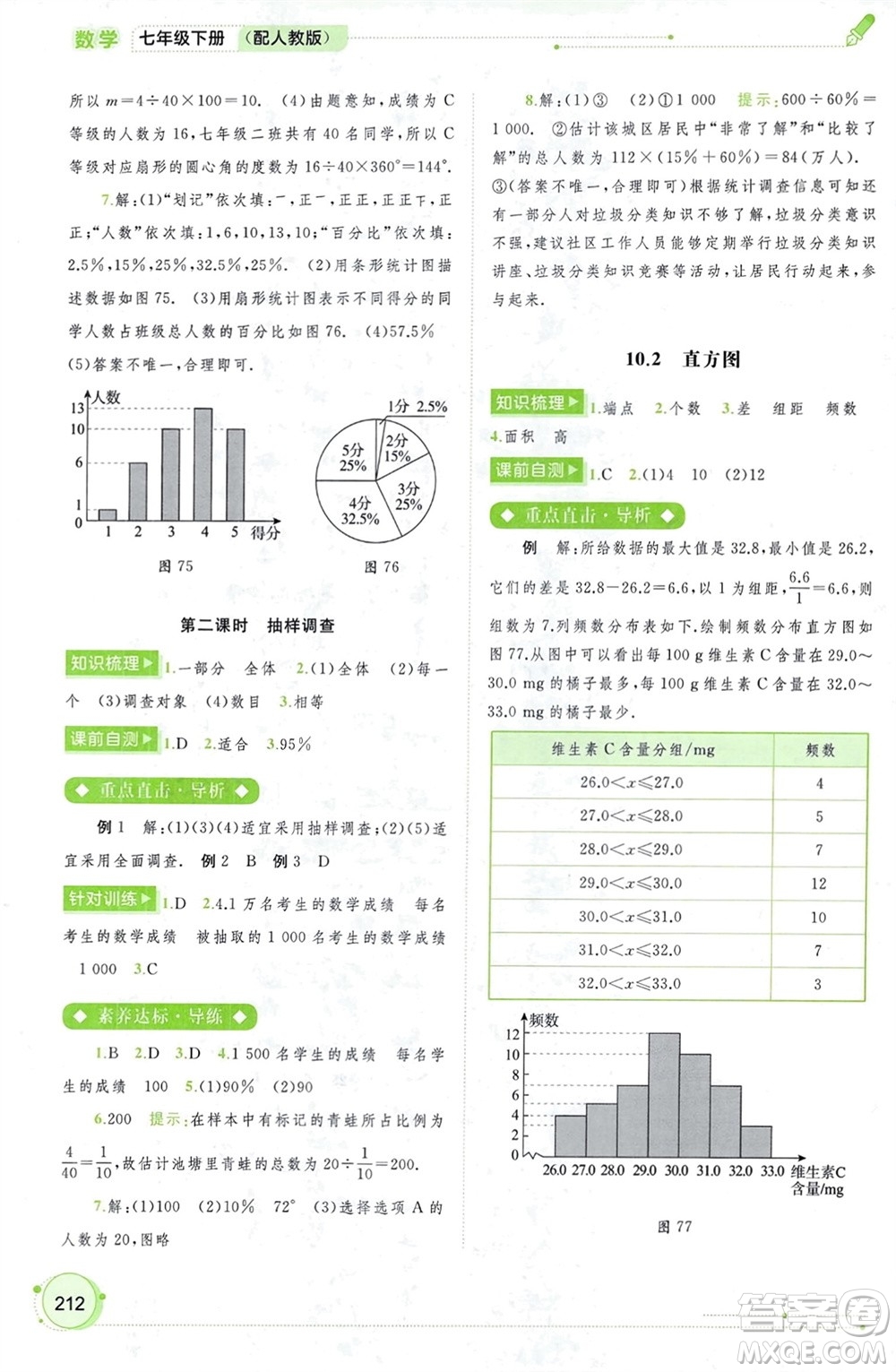 廣西師范大學(xué)出版社2024年春新課程學(xué)習(xí)與測評(píng)同步學(xué)習(xí)七年級(jí)數(shù)學(xué)下冊人教版參考答案