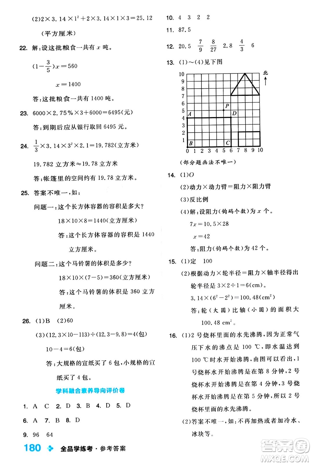 開明出版社2024年春全品學(xué)練考六年級(jí)數(shù)學(xué)下冊(cè)蘇教版答案