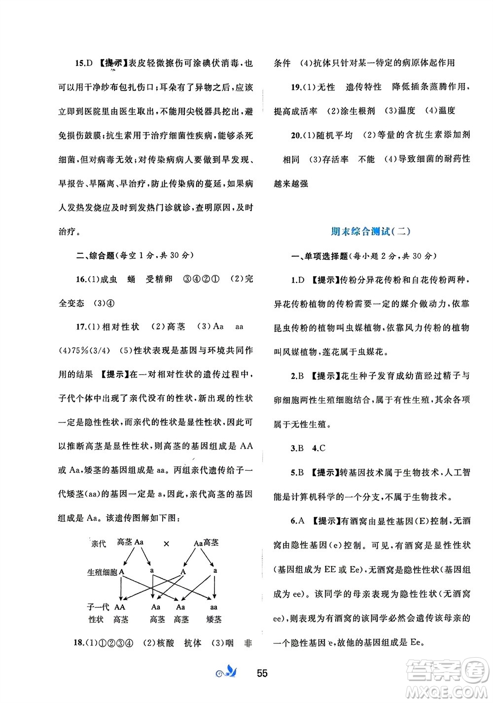 廣西師范大學(xué)出版社2024年春新課程學(xué)習(xí)與測評單元雙測八年級生物下冊A版人教版參考答案