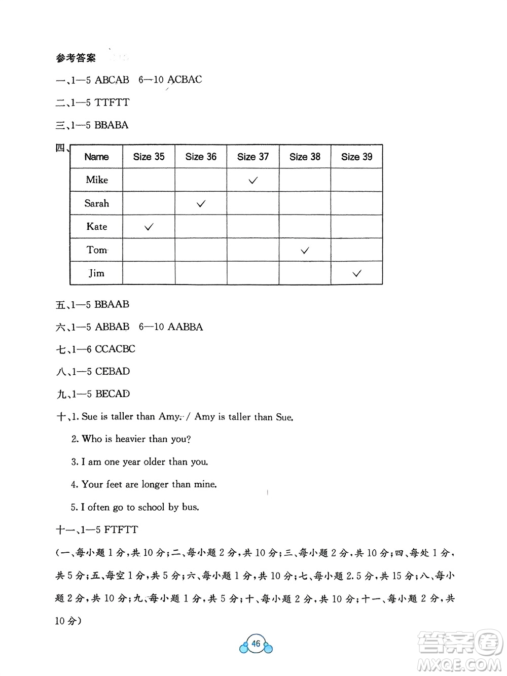 廣西教育出版社2024年春自主學習能力測評單元測試六年級英語下冊A版人教版參考答案