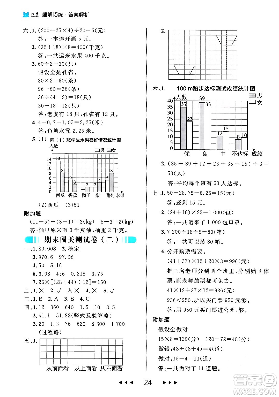 延邊大學(xué)出版社2024年春細(xì)解巧練四年級(jí)數(shù)學(xué)下冊(cè)人教版答案