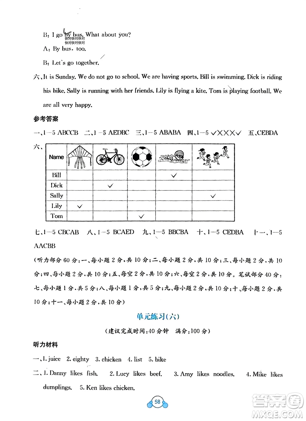 廣西教育出版社2024年春自主學(xué)習(xí)能力測(cè)評(píng)單元測(cè)試四年級(jí)英語下冊(cè)D版閩教版參考答案