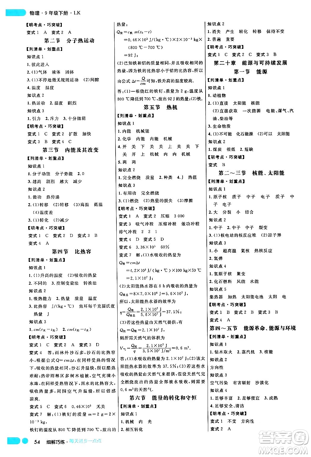 延邊大學出版社2024年春細解巧練九年級物理下冊魯科版答案