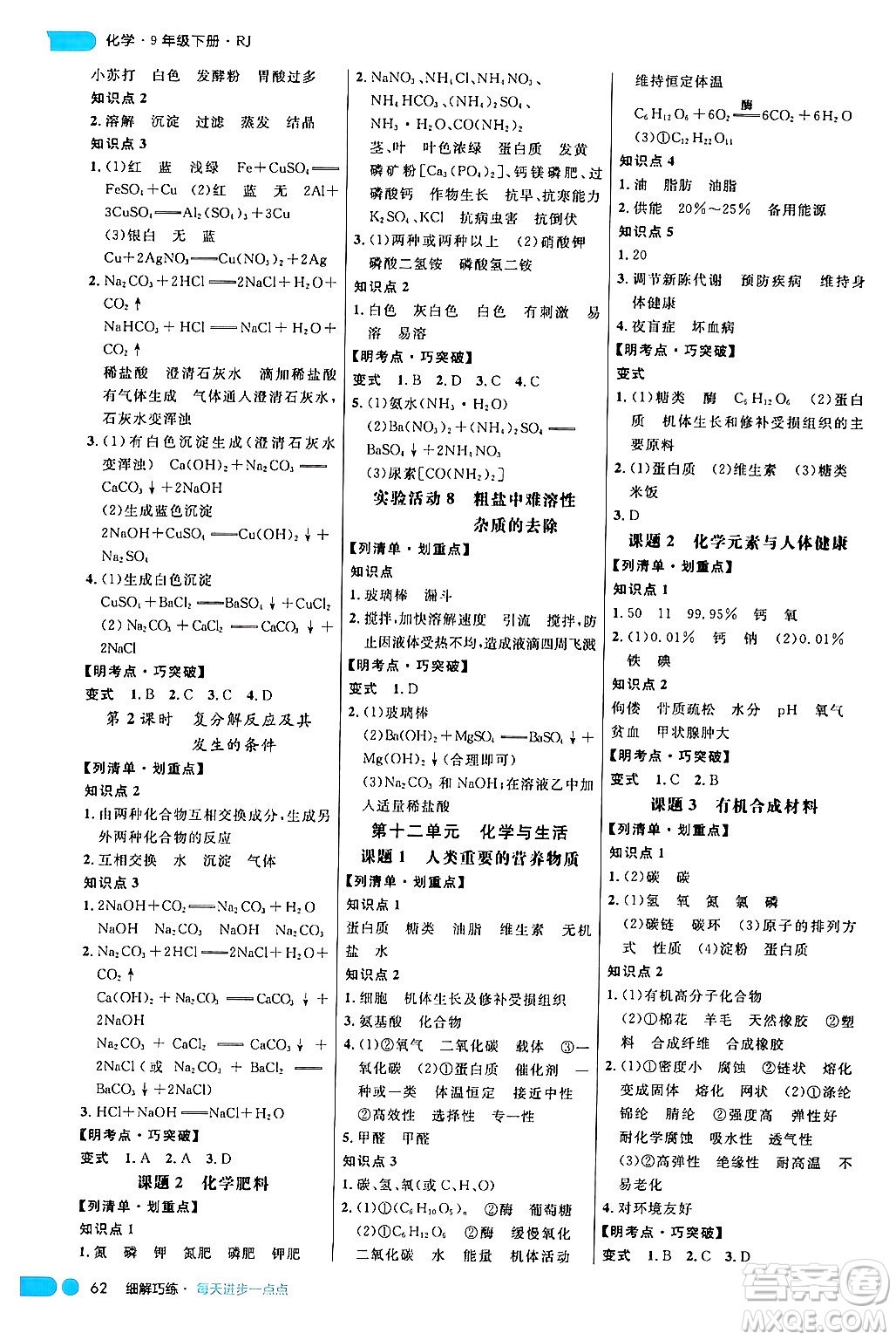 延邊大學(xué)出版社2024年春細解巧練九年級化學(xué)下冊人教版答案