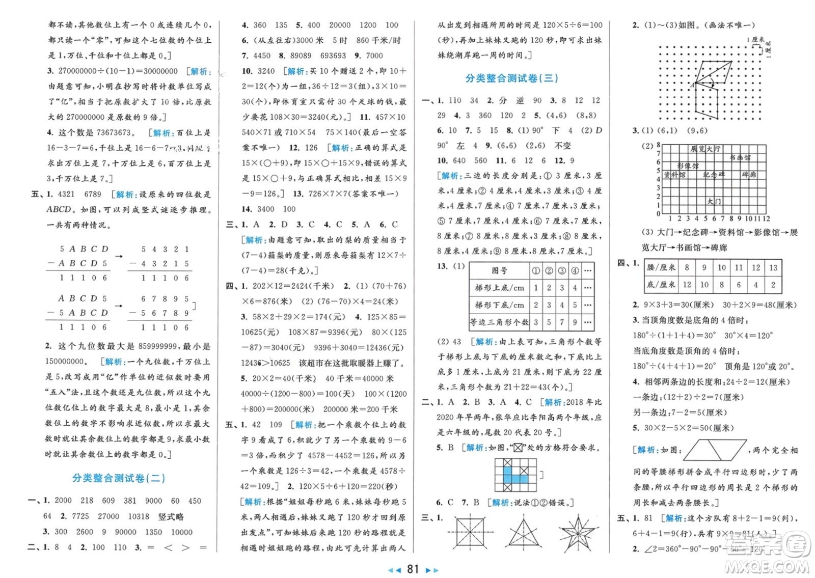 北京教育出版社2024年春亮點(diǎn)給力大試卷四年級(jí)數(shù)學(xué)下冊(cè)江蘇版參考答案