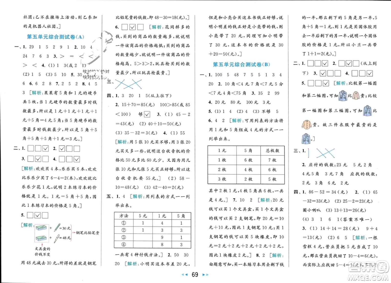 北京教育出版社2024年春亮點給力大試卷一年級數(shù)學下冊江蘇版參考答案