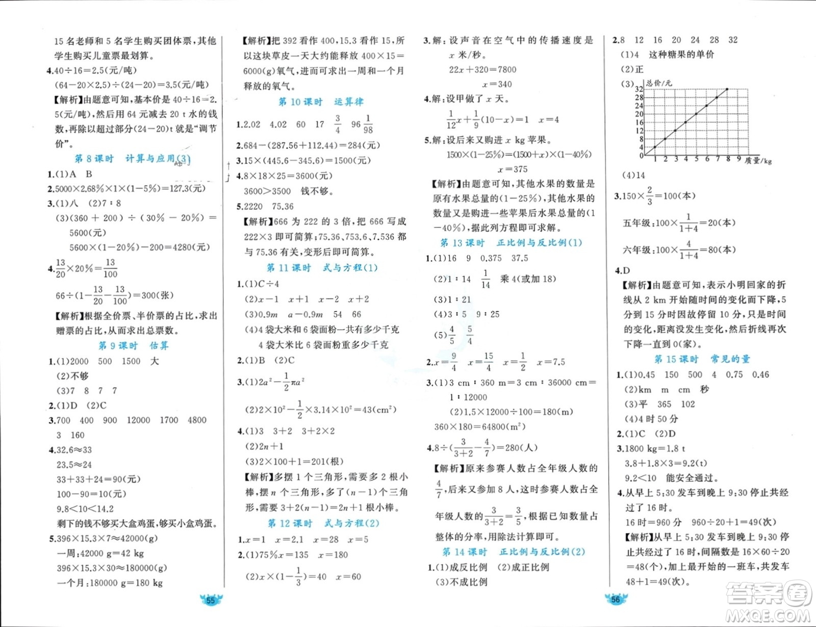 新疆青少年出版社2024年春原創(chuàng)新課堂六年級數學下冊北師大版參考答案