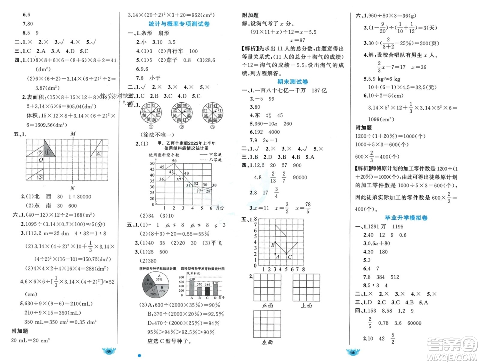 新疆青少年出版社2024年春原創(chuàng)新課堂六年級數學下冊北師大版參考答案