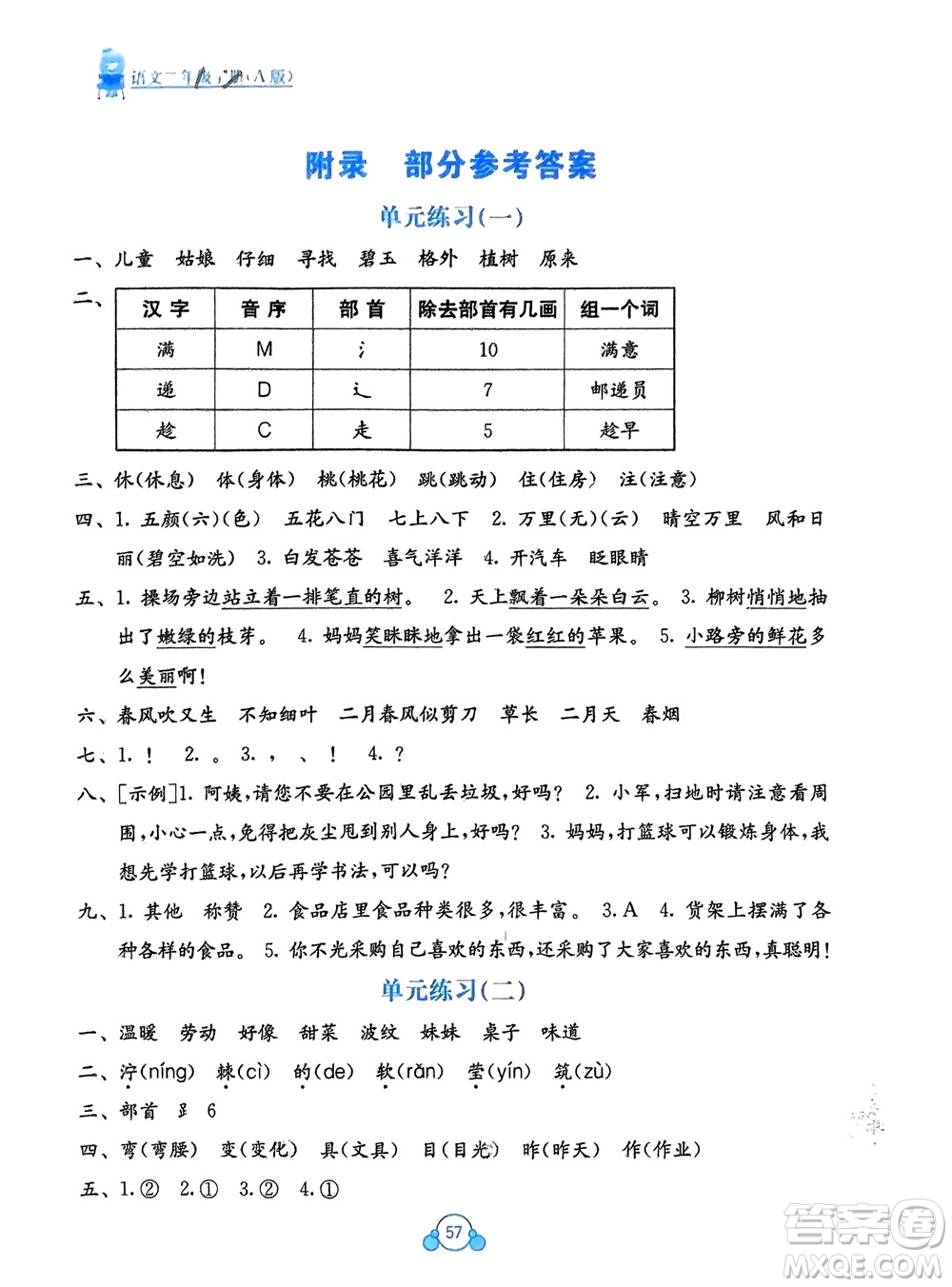 廣西教育出版社2024年春自主學(xué)習(xí)能力測評單元測試二年級語文下冊A版人教版參考答案