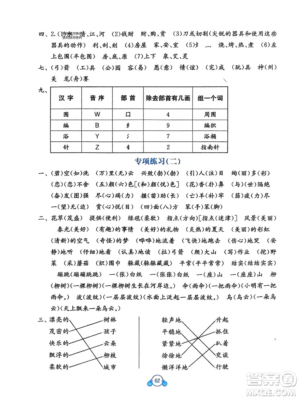 廣西教育出版社2024年春自主學(xué)習(xí)能力測評單元測試二年級語文下冊A版人教版參考答案