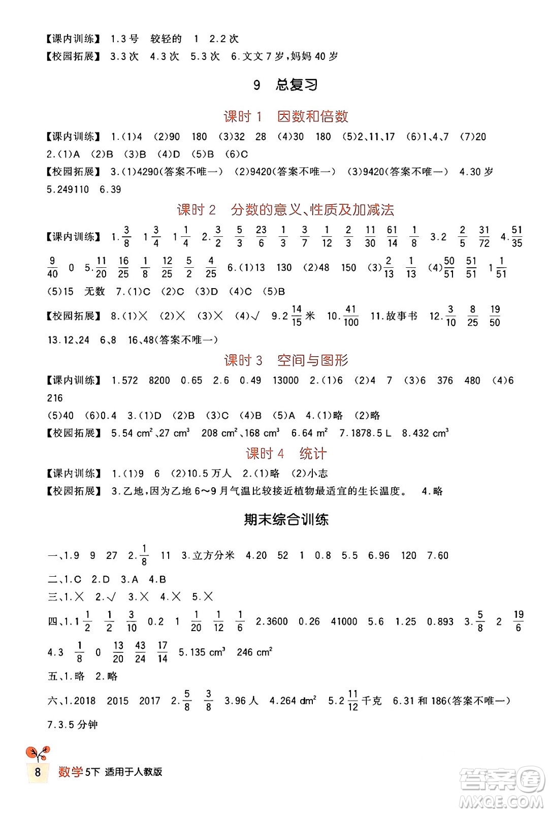 四川教育出版社2024年春新課標(biāo)小學(xué)生學(xué)習(xí)實(shí)踐園地五年級數(shù)學(xué)下冊人教版答案