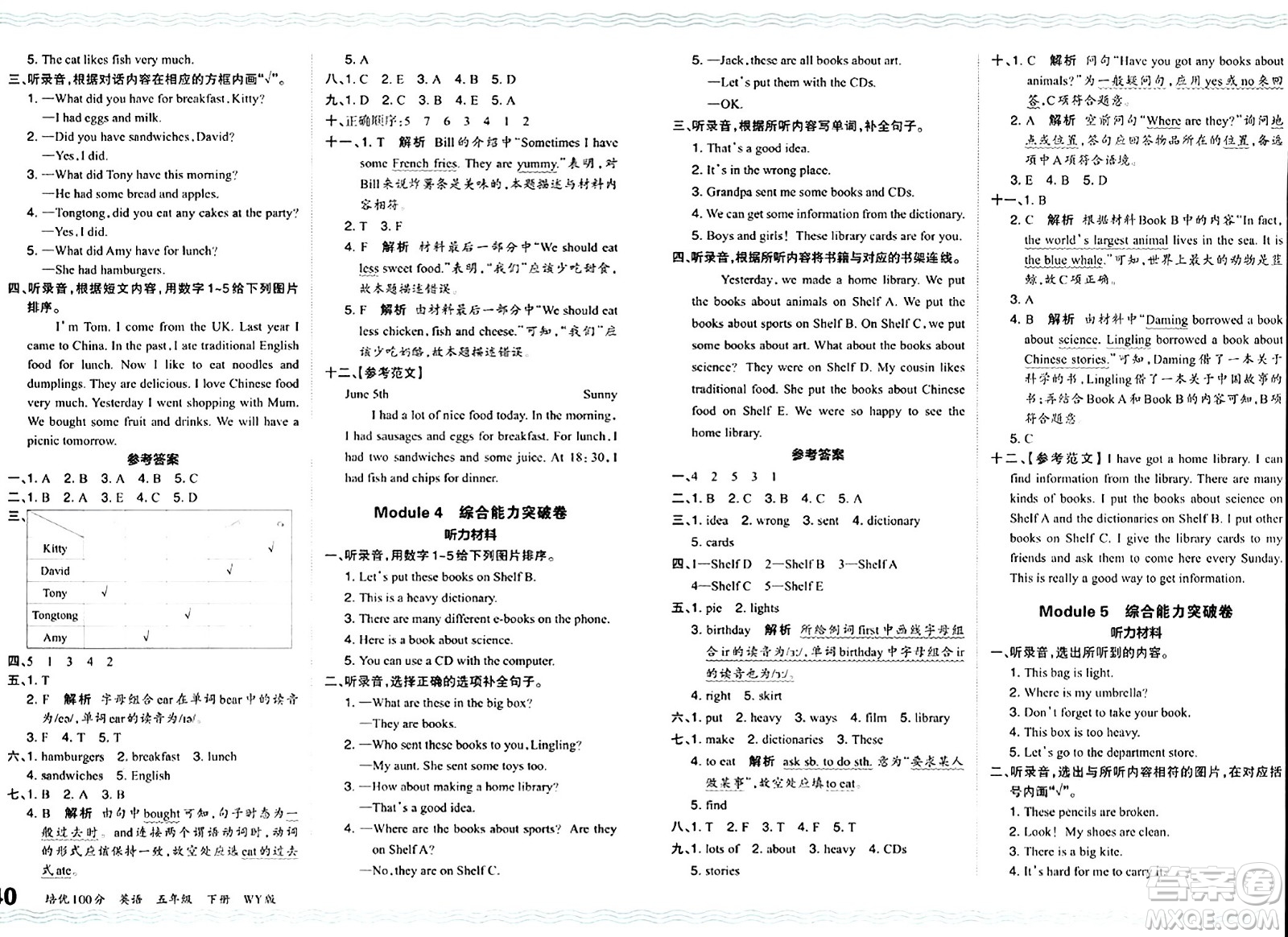 江西人民出版社2024年春王朝霞培優(yōu)100分五年級(jí)英語(yǔ)下冊(cè)外研版答案