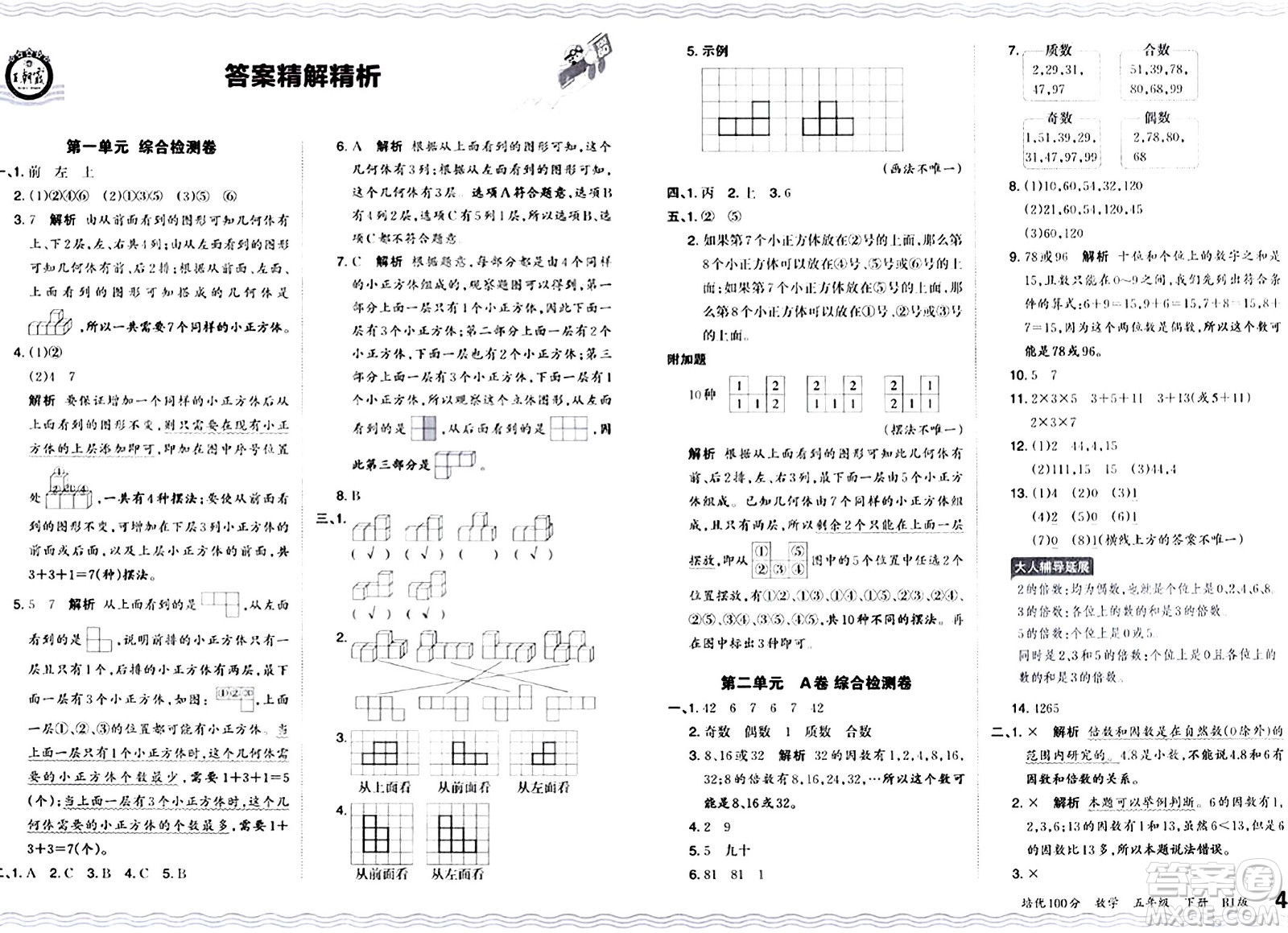 江西人民出版社2024年春王朝霞培優(yōu)100分五年級數(shù)學(xué)下冊人教版答案