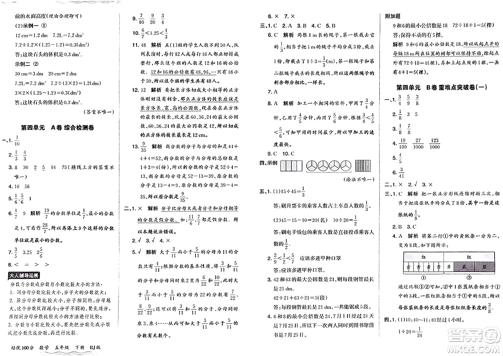 江西人民出版社2024年春王朝霞培優(yōu)100分五年級數(shù)學(xué)下冊人教版答案