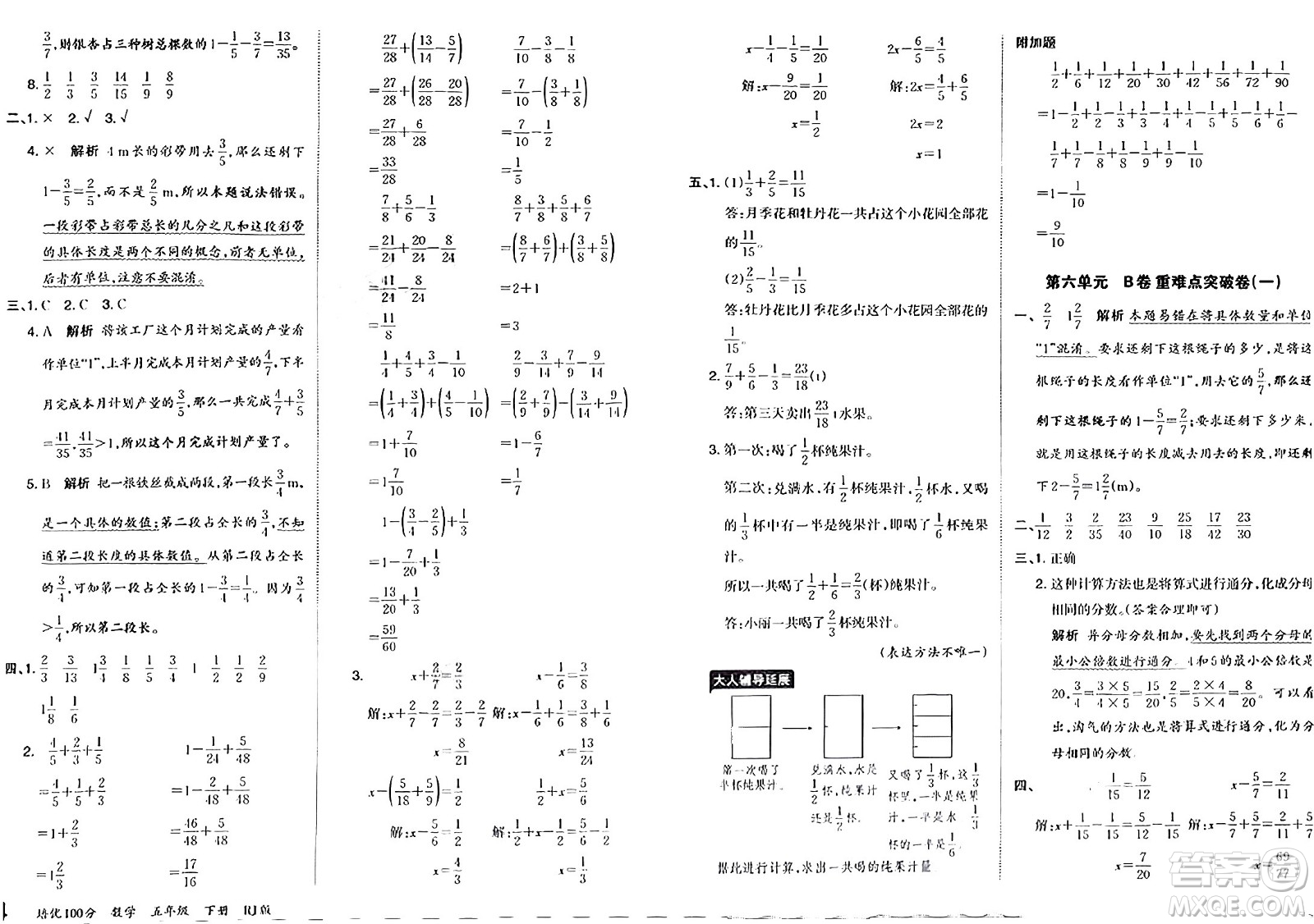 江西人民出版社2024年春王朝霞培優(yōu)100分五年級數(shù)學(xué)下冊人教版答案