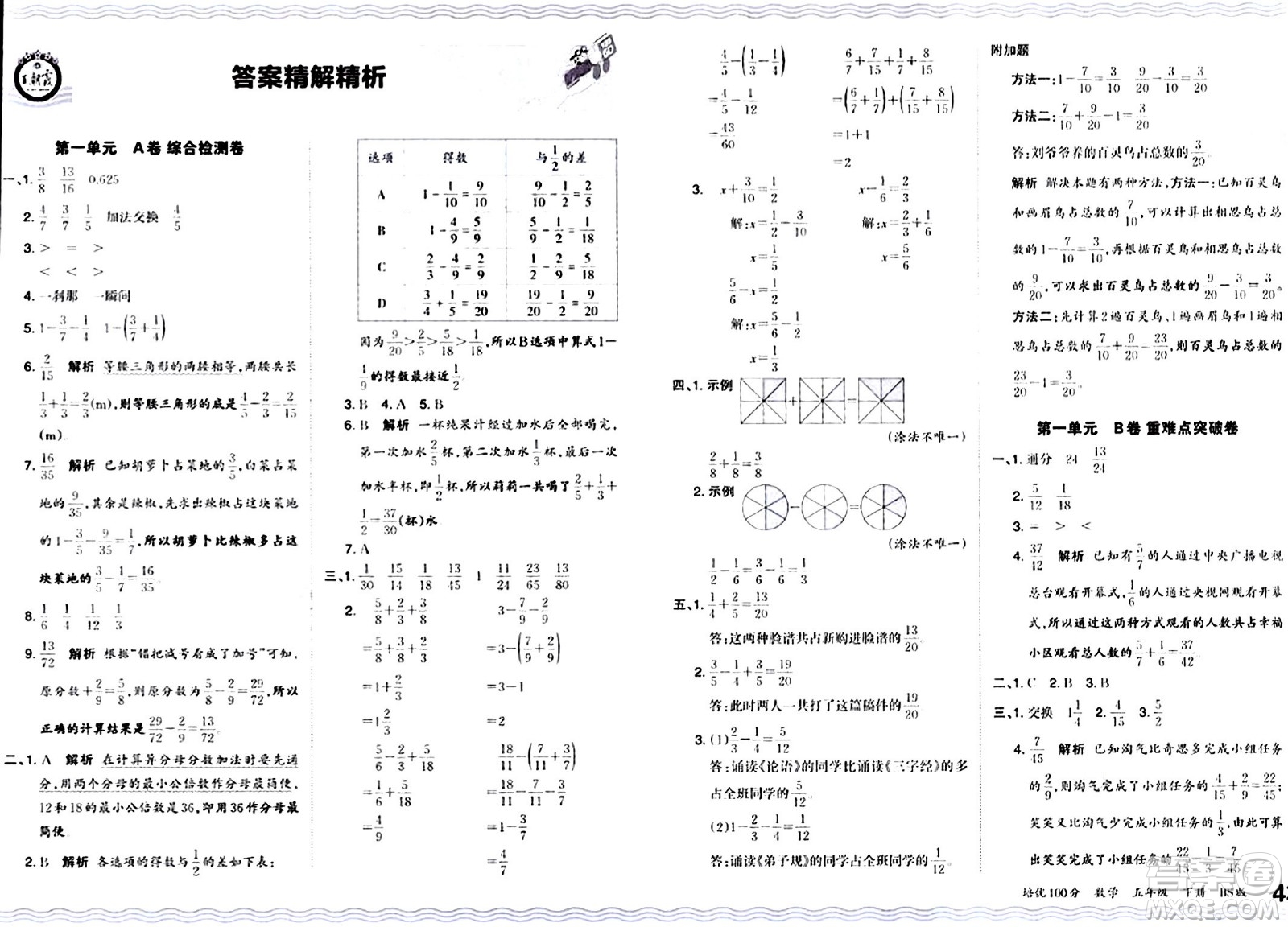 江西人民出版社2024年春王朝霞培優(yōu)100分五年級數(shù)學下冊北師大版答案