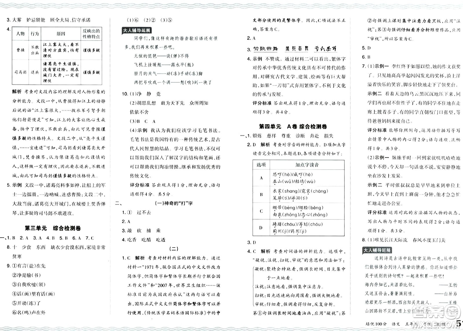 江西人民出版社2024年春王朝霞培優(yōu)100分五年級語文下冊人教版答案