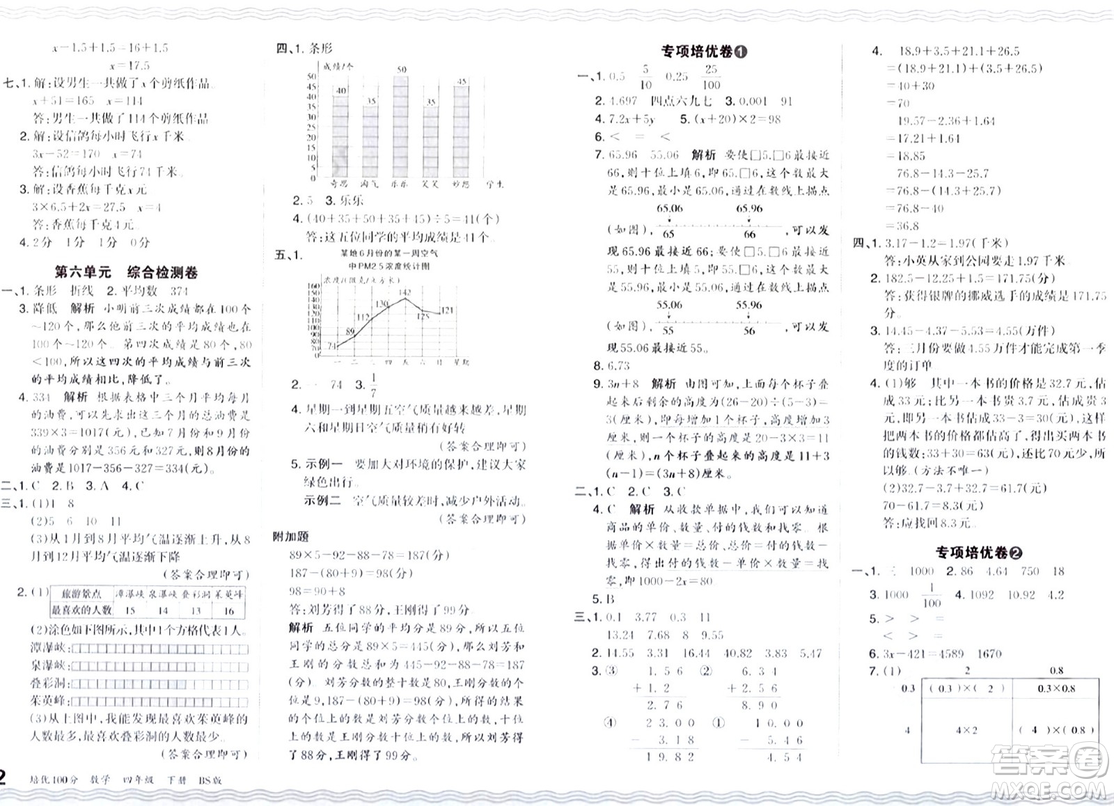 江西人民出版社2024年春王朝霞培優(yōu)100分四年級(jí)數(shù)學(xué)下冊(cè)北師大版答案