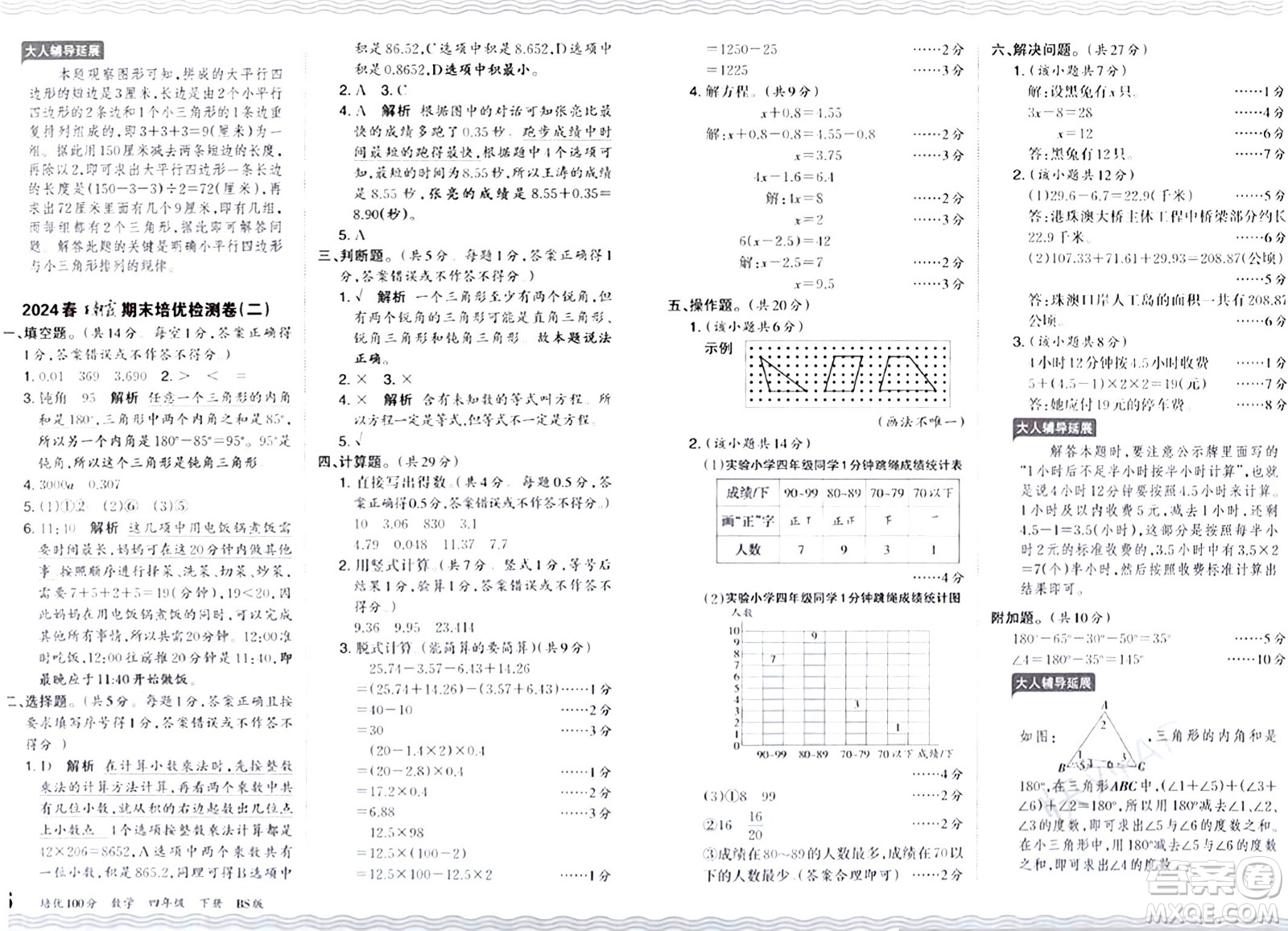 江西人民出版社2024年春王朝霞培優(yōu)100分四年級(jí)數(shù)學(xué)下冊(cè)北師大版答案