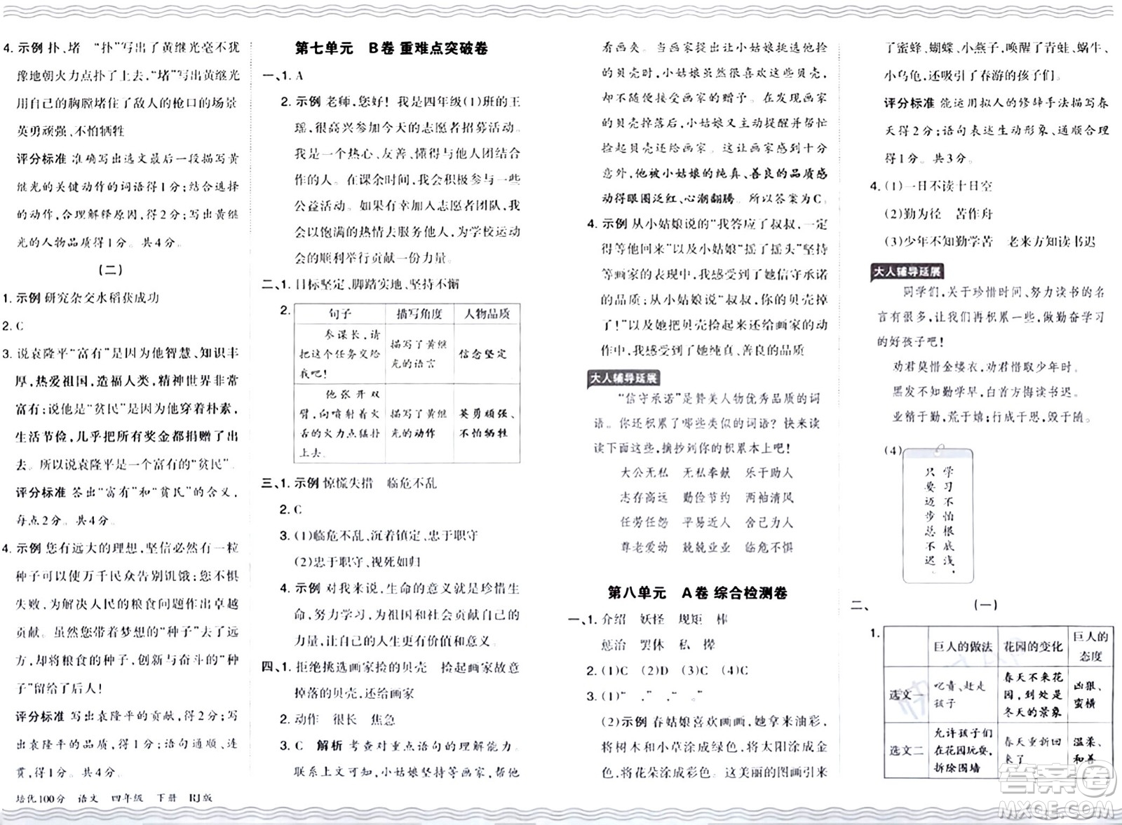 江西人民出版社2024年春王朝霞培優(yōu)100分四年級(jí)語(yǔ)文下冊(cè)人教版答案