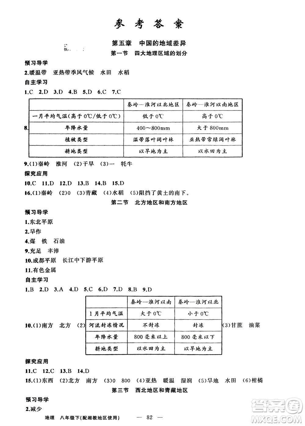 新疆青少年出版社2024年春原創(chuàng)新課堂八年級(jí)地理下冊(cè)湘教版參考答案