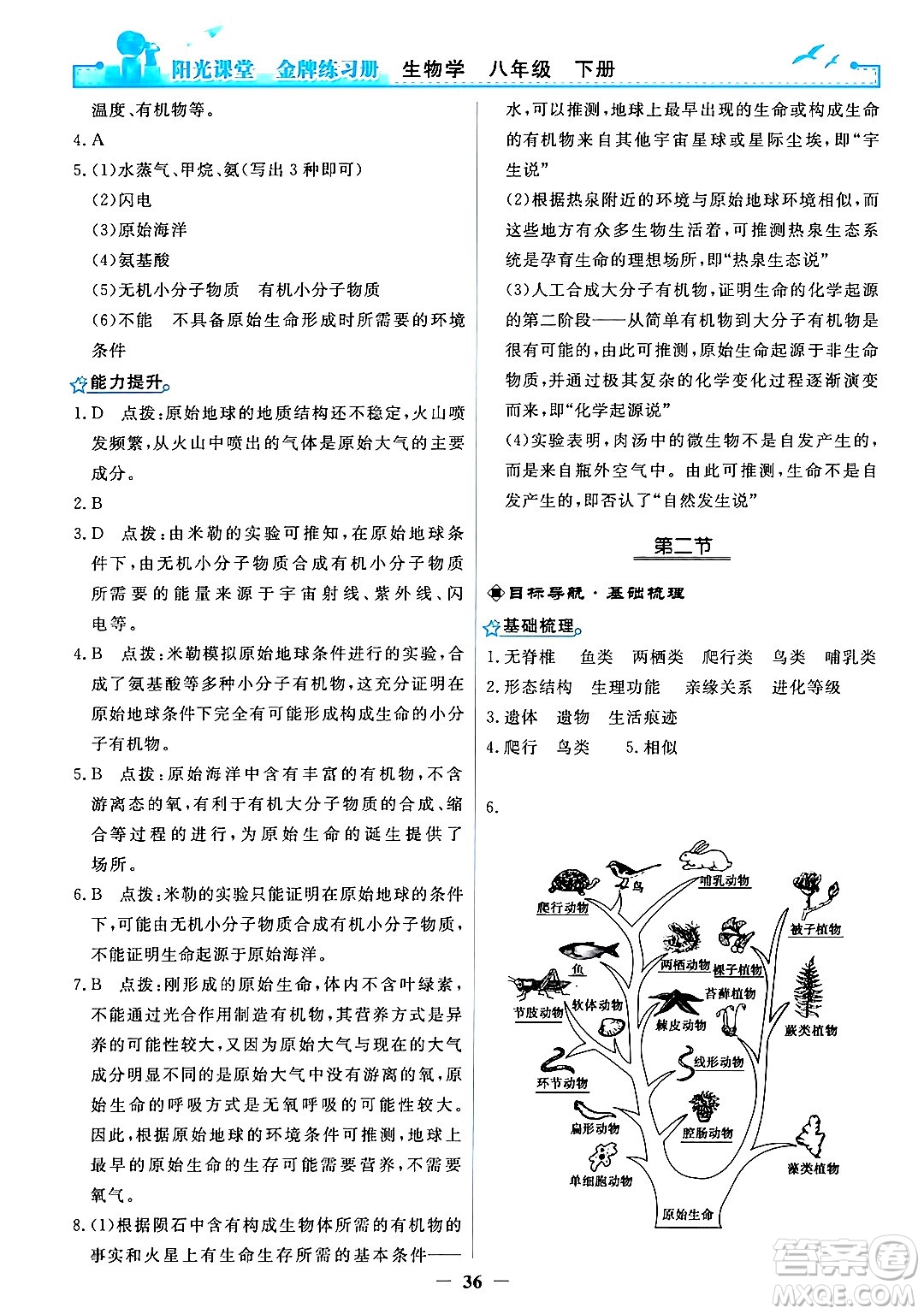 人民教育出版社2024年春陽光課堂金牌練習冊八年級生物下冊人教版答案