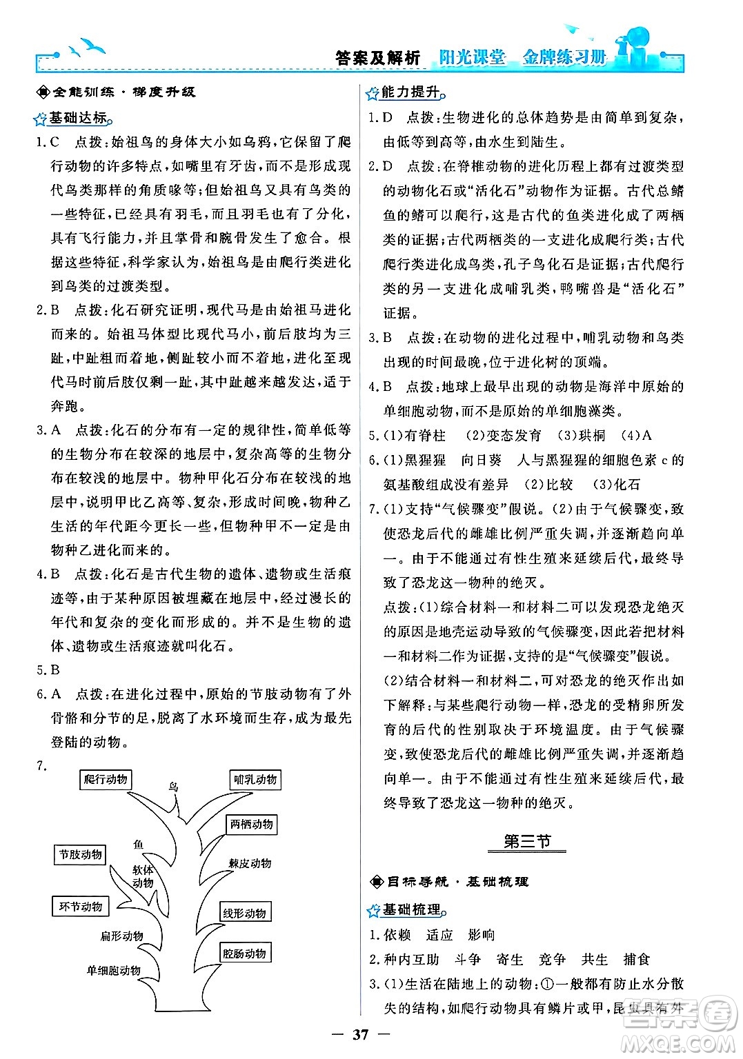 人民教育出版社2024年春陽光課堂金牌練習冊八年級生物下冊人教版答案