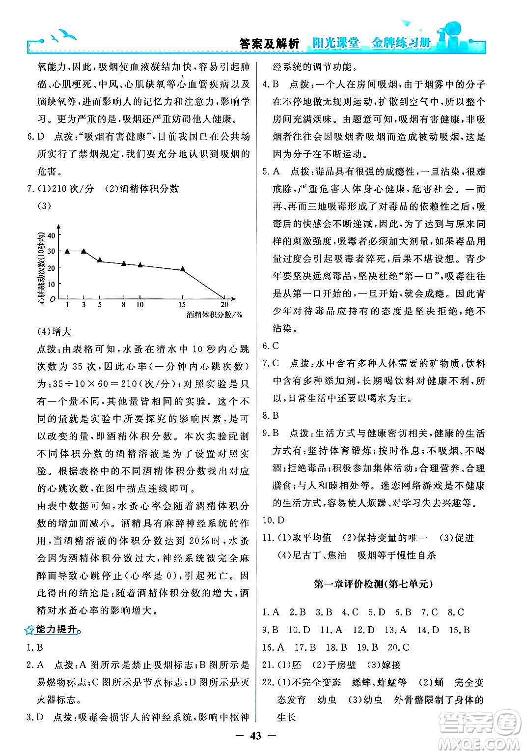 人民教育出版社2024年春陽光課堂金牌練習冊八年級生物下冊人教版答案