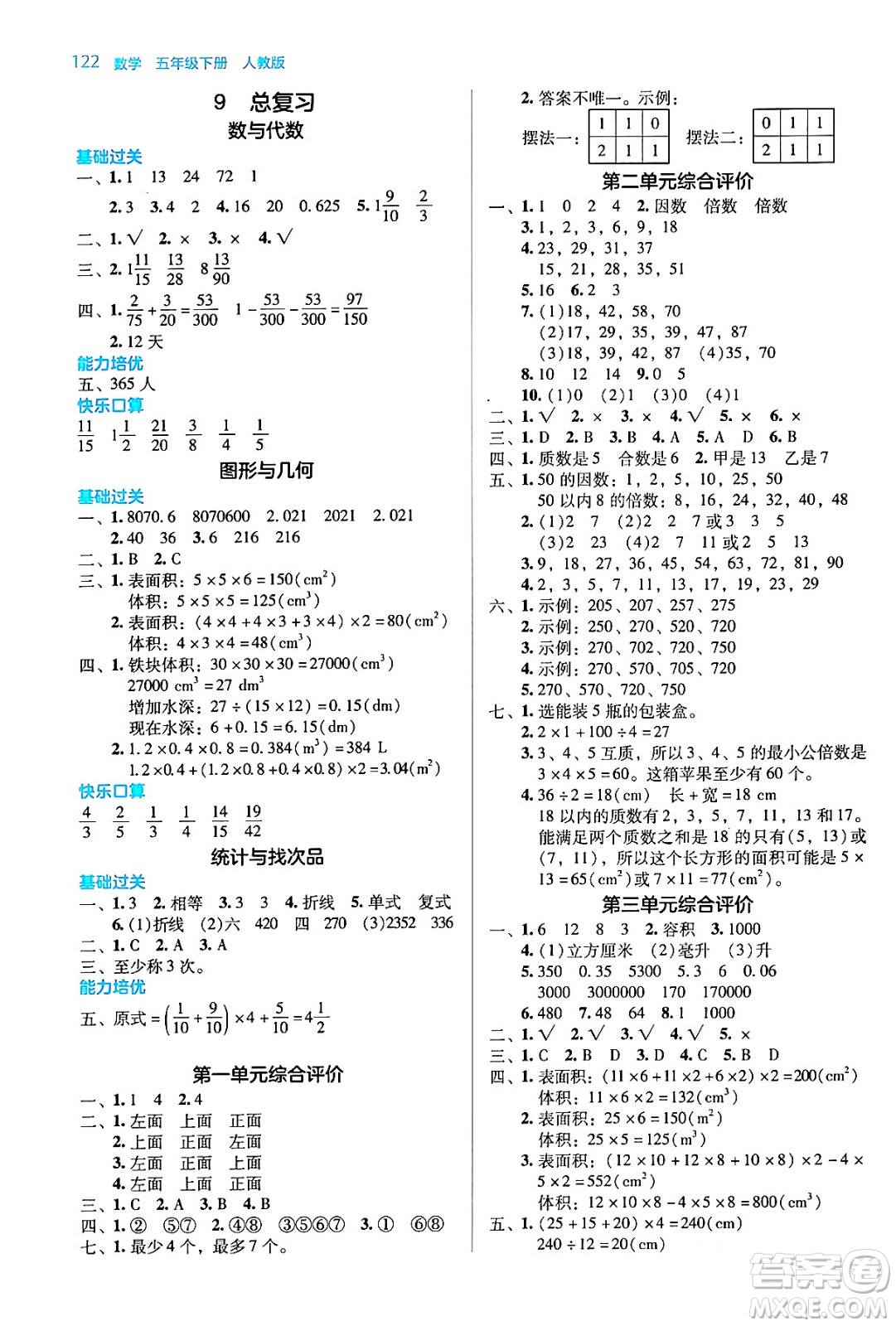 湖南教育出版社2024年春學(xué)法大視野五年級(jí)數(shù)學(xué)下冊(cè)人教版答案