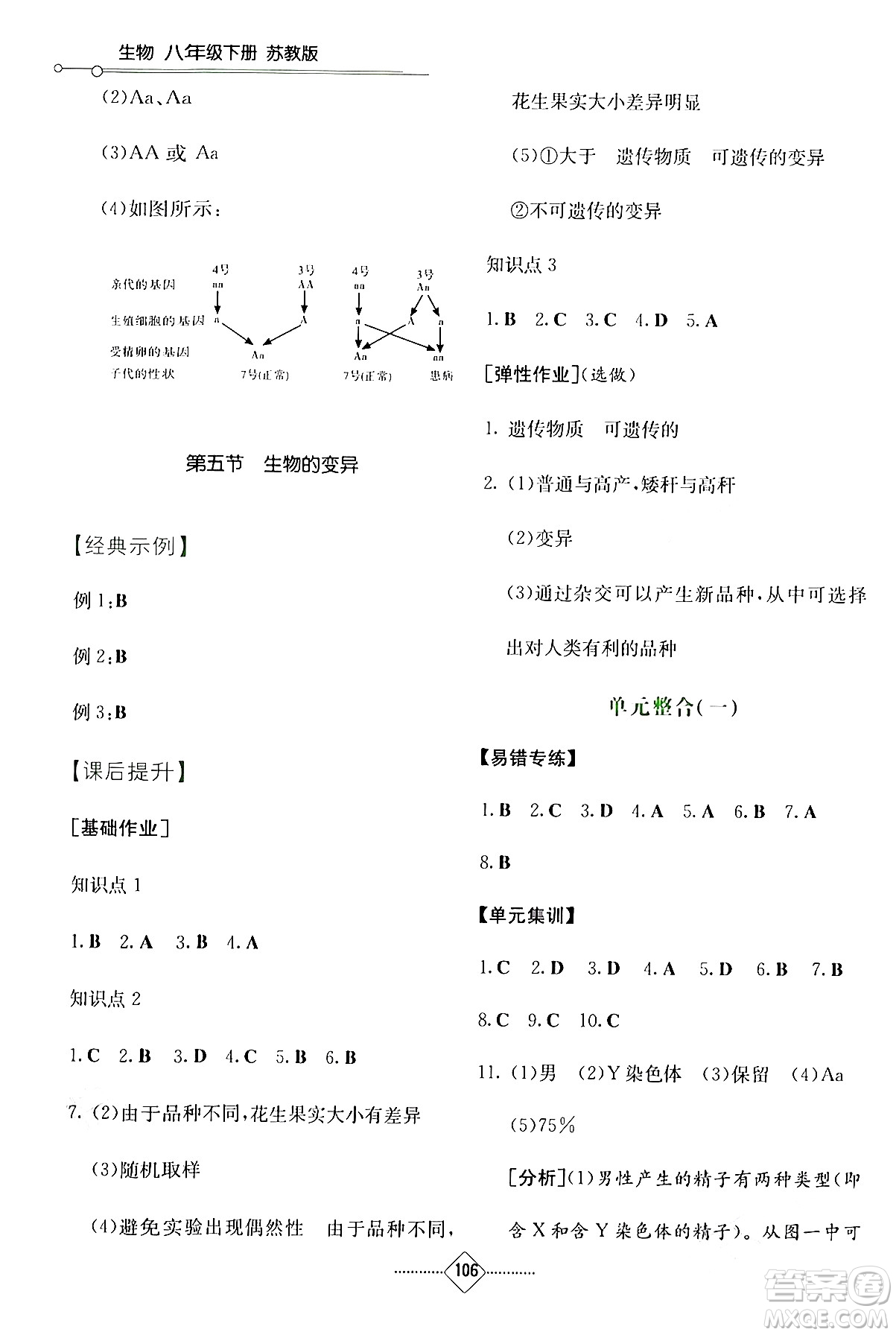 湖南教育出版社2024年春學(xué)法大視野八年級生物下冊蘇教版答案