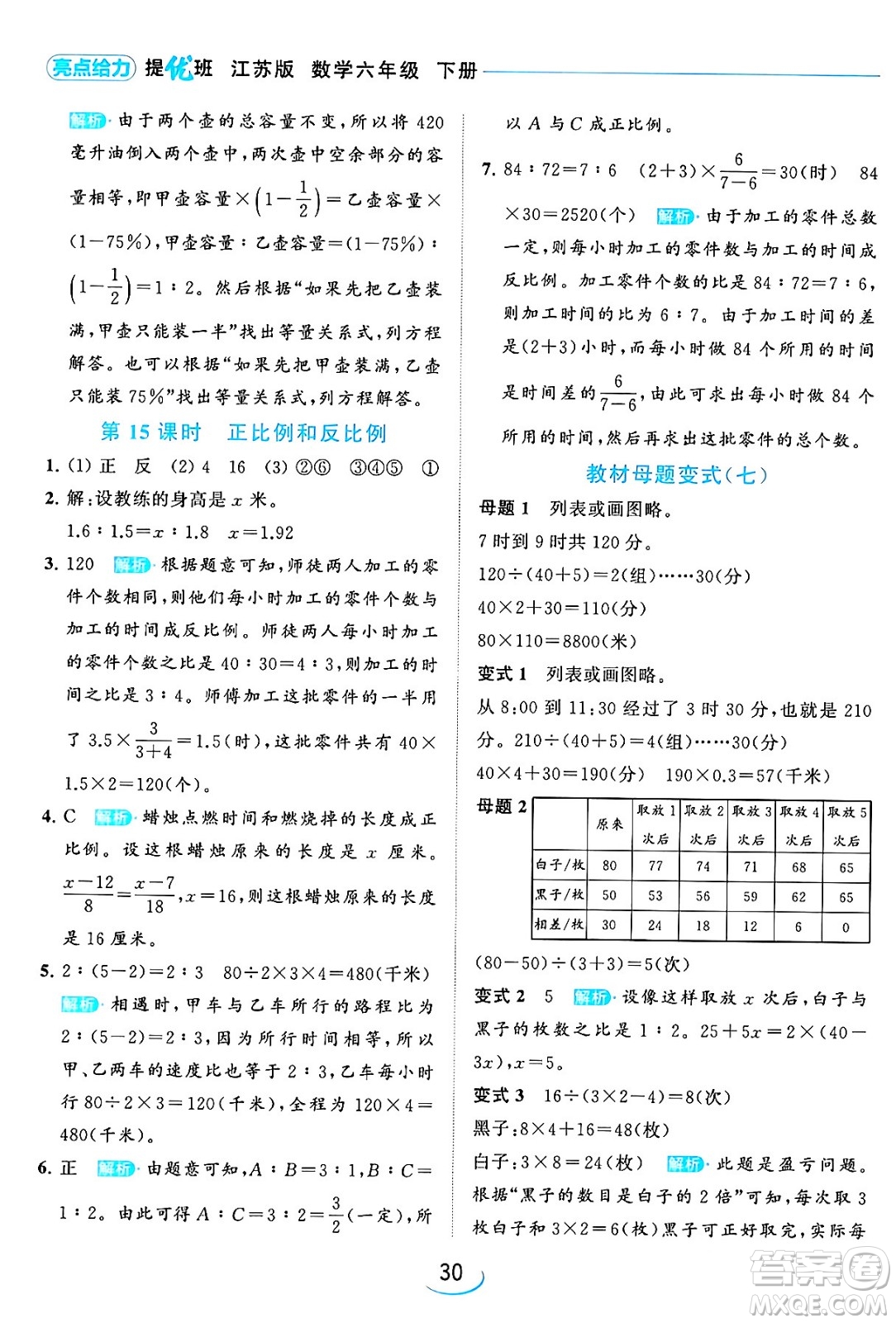 北京教育出版社2024年春亮點給力提優(yōu)班六年級數(shù)學(xué)下冊江蘇版答案