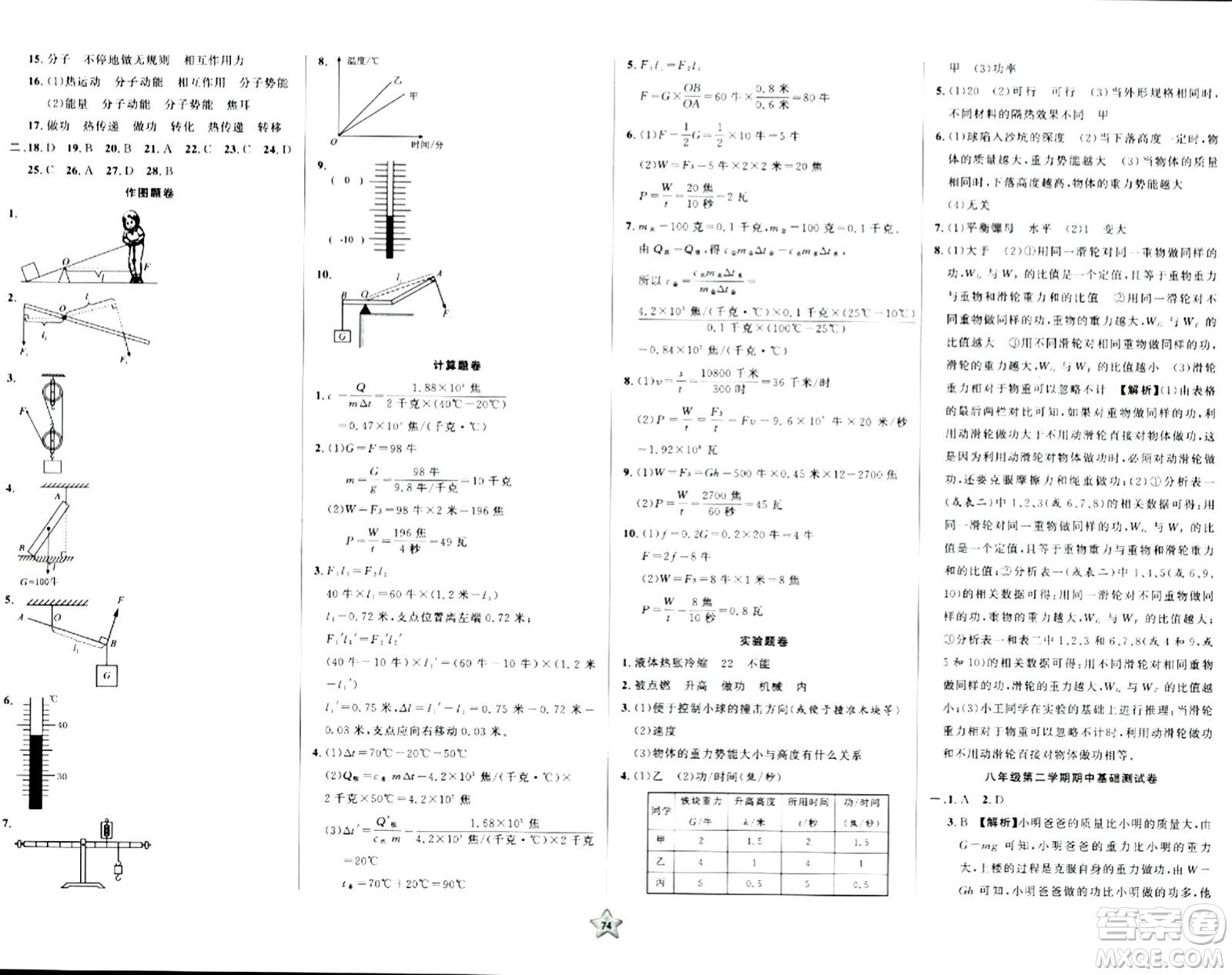 安徽人民出版社2024年春一卷搞定八年級物理下冊上海專版答案