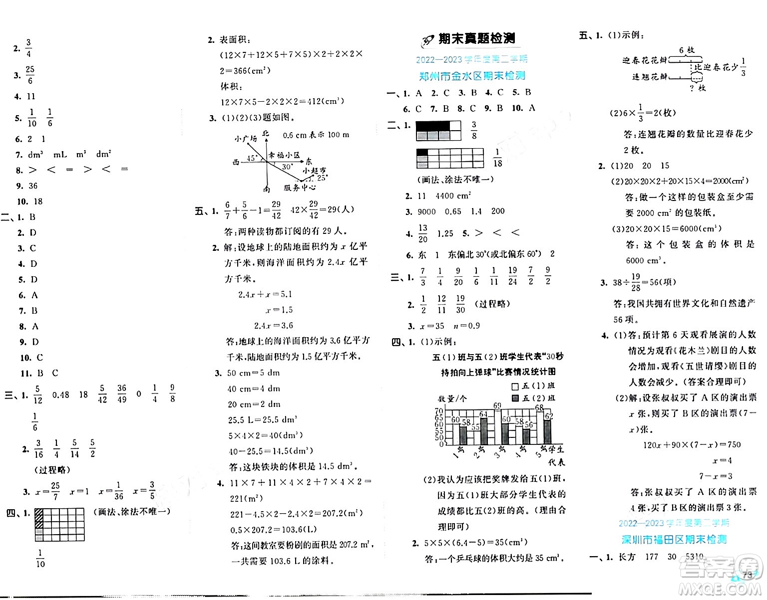 西安出版社2024年春53全優(yōu)卷五年級數(shù)學下冊北師大版答案