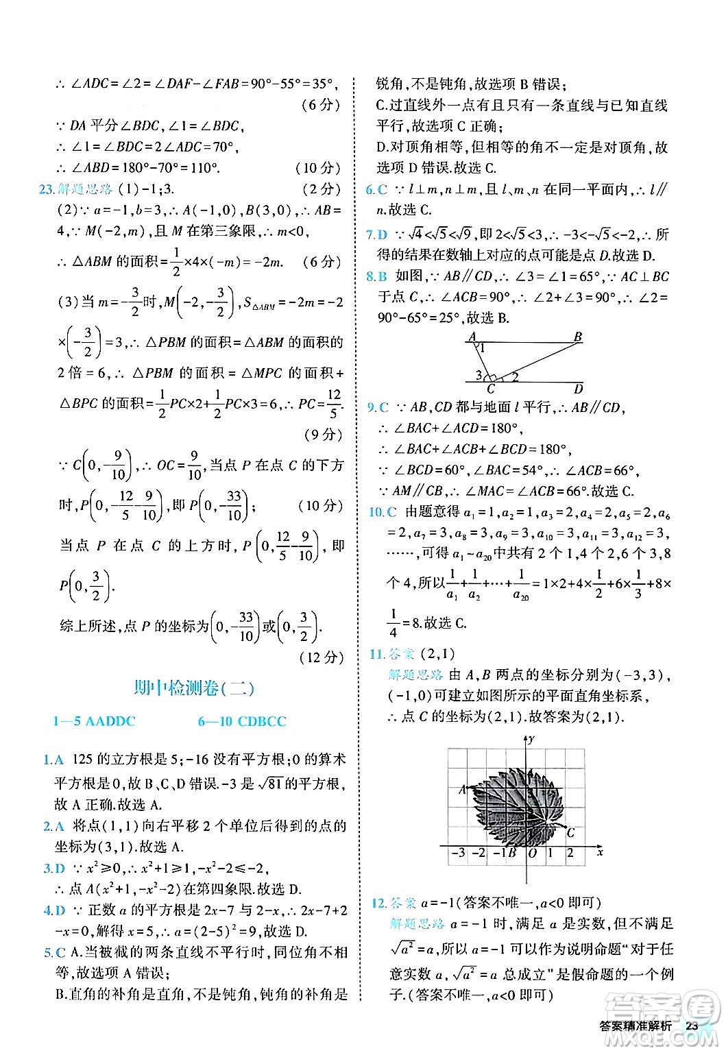 西安出版社2024年春53初中全優(yōu)卷七年級(jí)數(shù)學(xué)下冊(cè)人教版答案