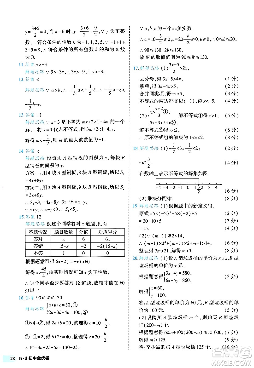 西安出版社2024年春53初中全優(yōu)卷七年級(jí)數(shù)學(xué)下冊(cè)人教版答案