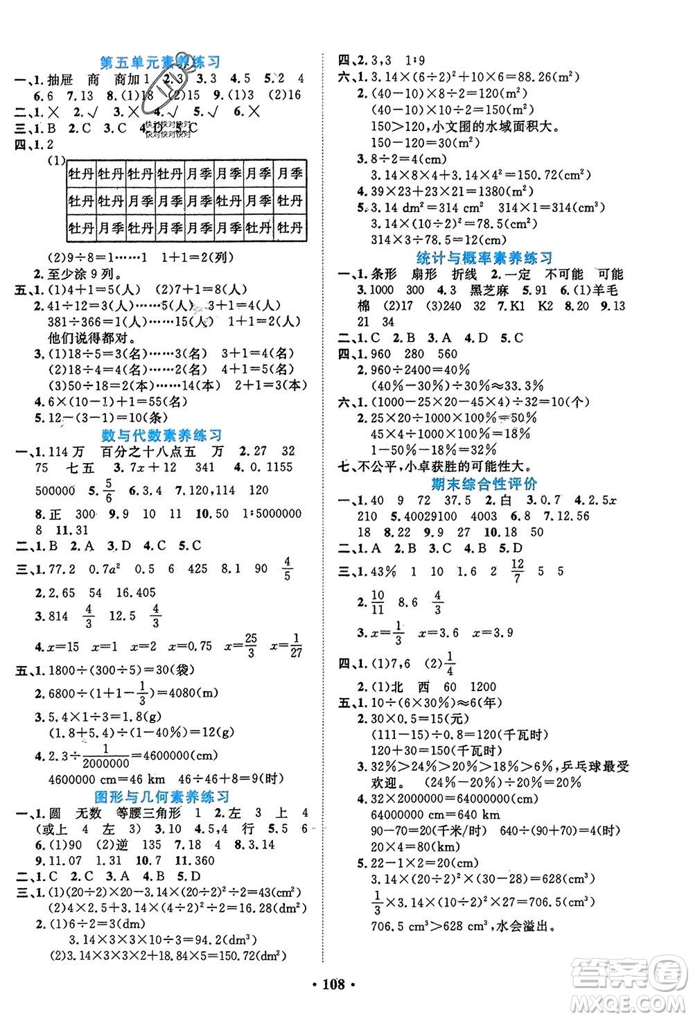 吉林教育出版社2024年春一對(duì)一同步精練測(cè)評(píng)六年級(jí)數(shù)學(xué)下冊(cè)人教版參考答案