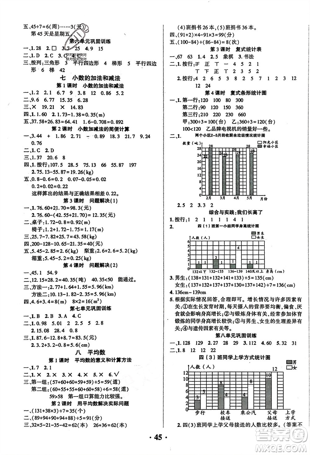 吉林教育出版社2024年春一對(duì)一同步精練測(cè)評(píng)四年級(jí)數(shù)學(xué)下冊(cè)西師版參考答案